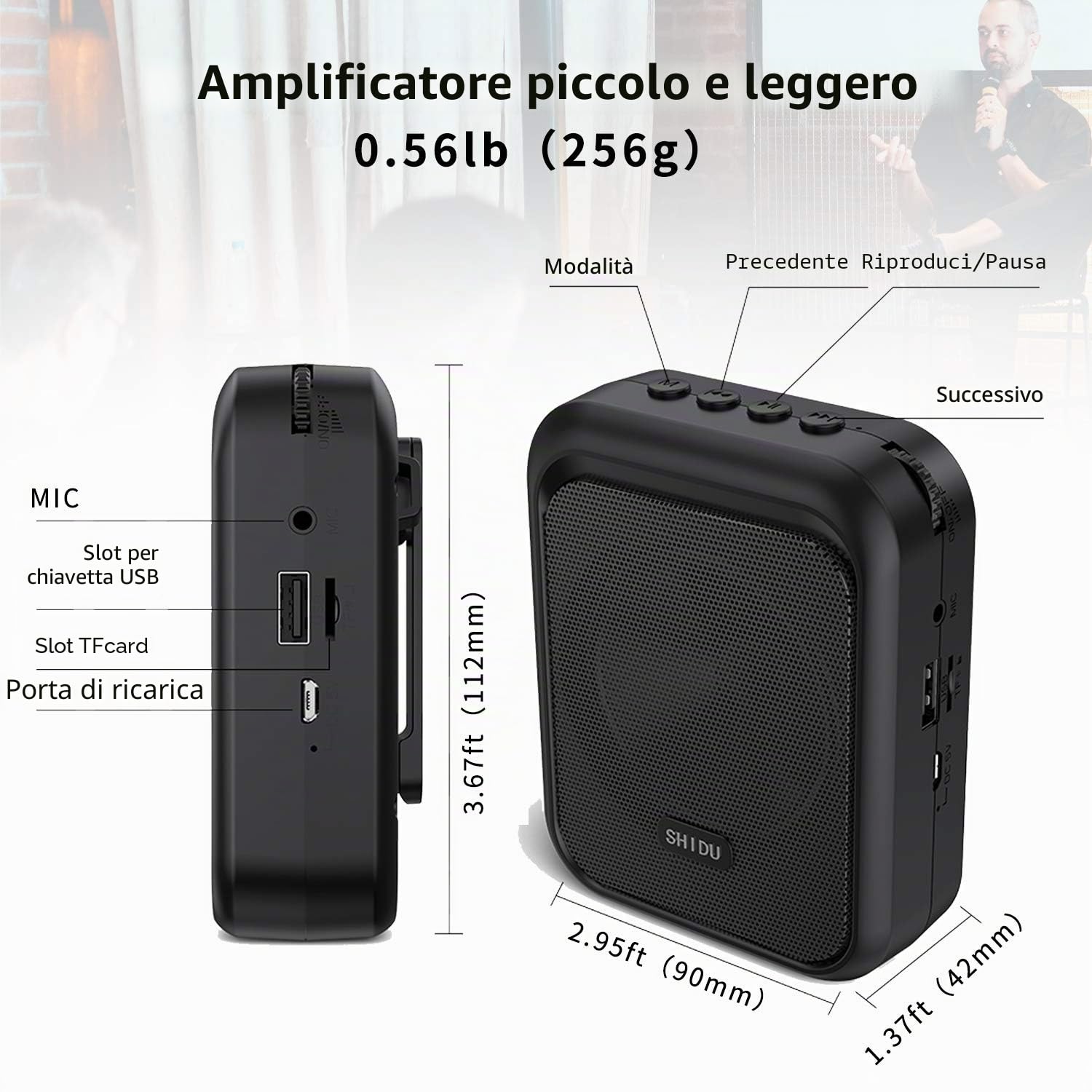 Mini amplificatore vocale SHIDU Altoparlante portatile Bluetooth con microfono wireless UHF Cuffia 10W 1800mAh Sistema PA Supporta audio in formato MP3 per insegnanti,canto,allenatori,guida turistica