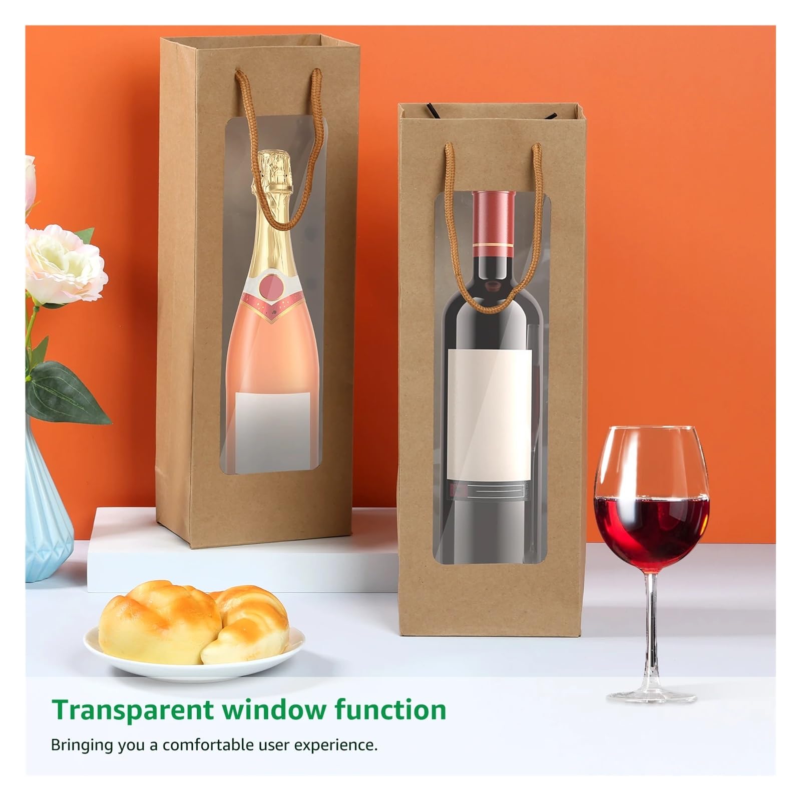 Lot de 24 sacs cadeaux rectangulaires en papier pour bouteille de vin, Velin jaune, 12.5x8.5x36cm