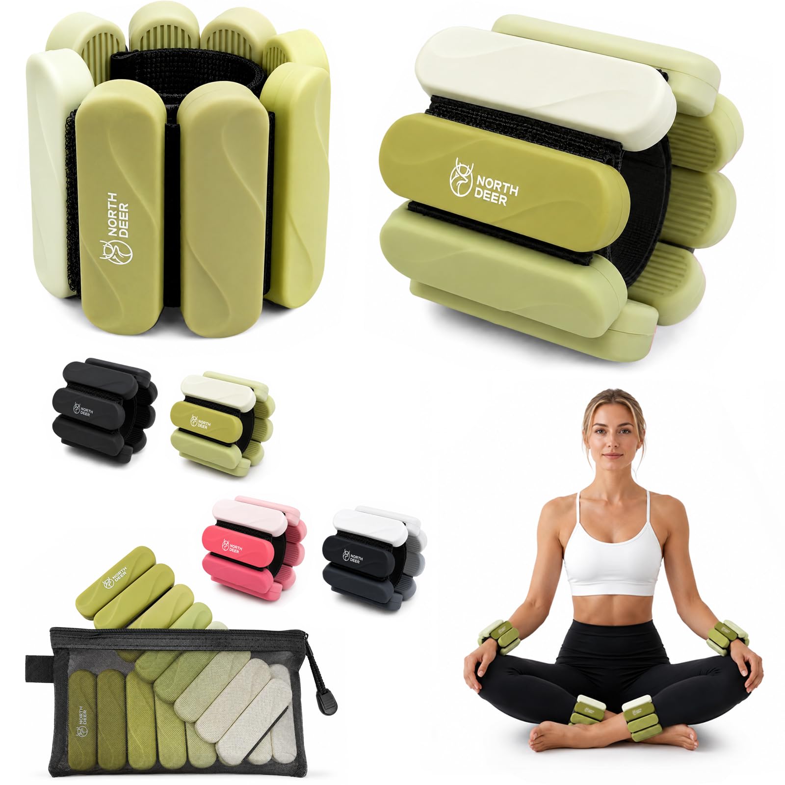 Northdeer Adjustable Ankle Weights Set for Exercise, 2 x 0.45kg,Green Ombre