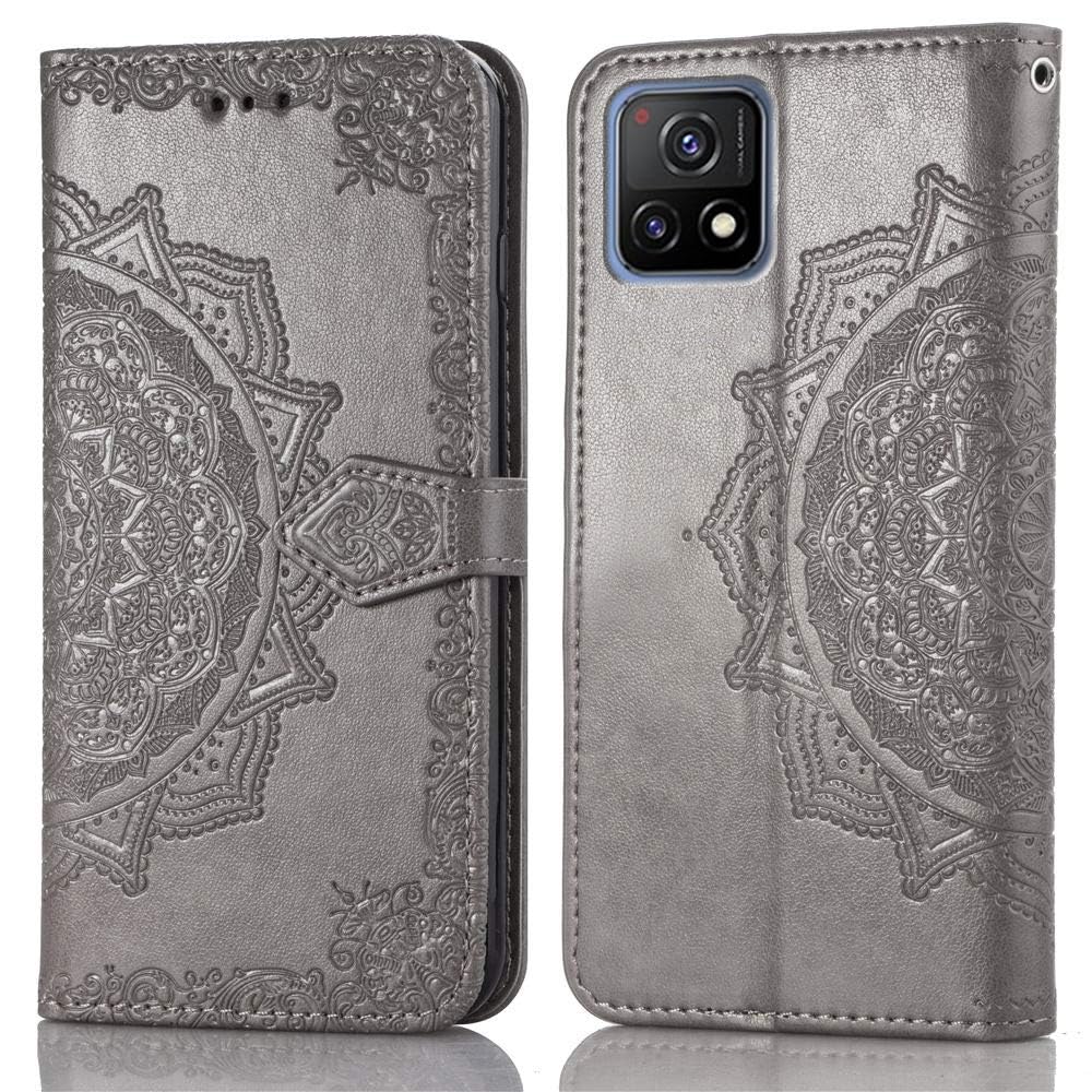 ClickCase Queen Series, Faux Leather Flower Embossing Wallet Flip case Magnetic Closure Flip Cover for vivo Y72 5G (Grey)