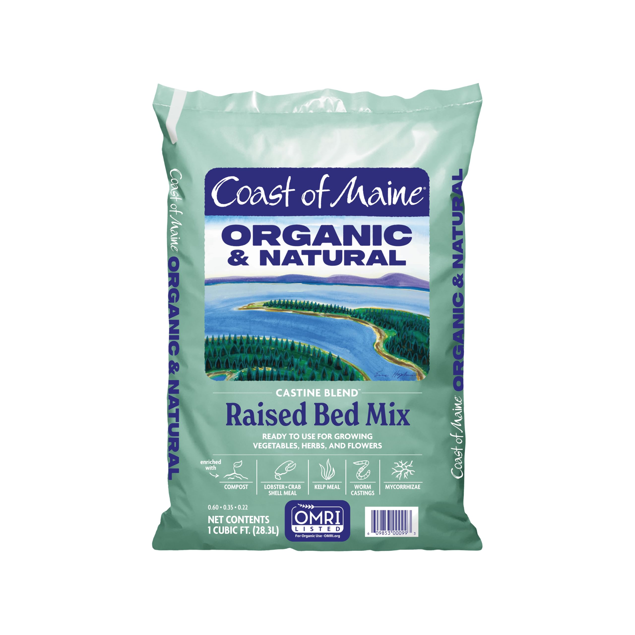 Coast of Maine Organic & Natural Castine Blend Soil - Nutrient-Rich Garden Soil w/Mycorrhizae, Biochar - Enhanced Drainage & Aeration - for Raised Bed Gardening & Container Gardening (1 cu ft)