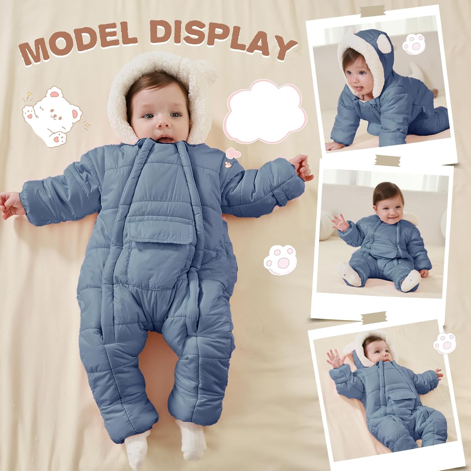 Baby Girls Boys Snowsuit Newborn Winter Clothes Jumpsuit Romper Infant Hooded Fleece Coat Jacket Outwear - Image 7