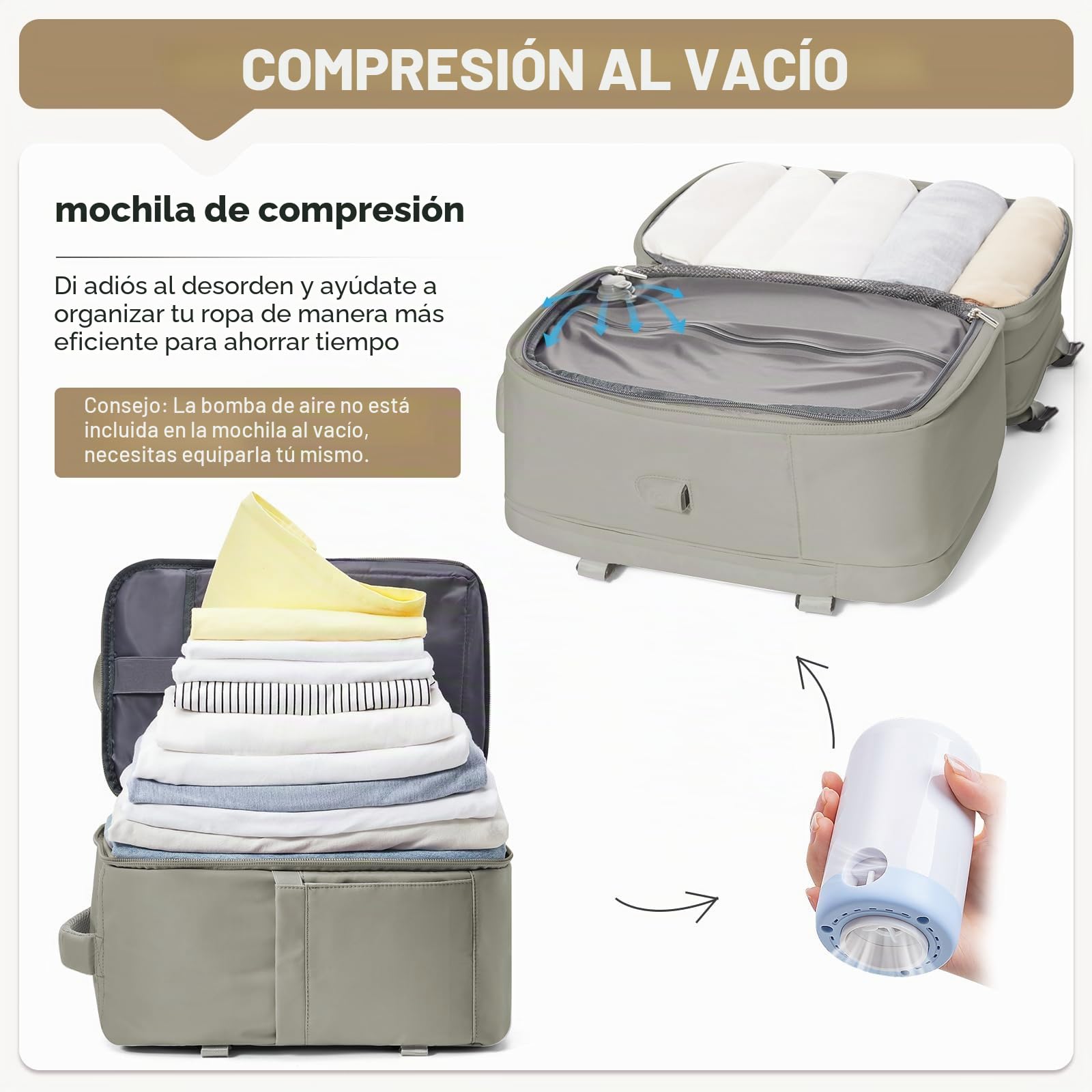 SZLX Mochila al Vacio con Bomba Mochilas Viaje Cabina Avion 40x30x20 Ryanair Vueling Wizzair Equipaje de Mano 40x20x25 Bolsas de Viaje Mujer Maletas 45x36x20 Easyjet Mochila Portátil con USB Hombre