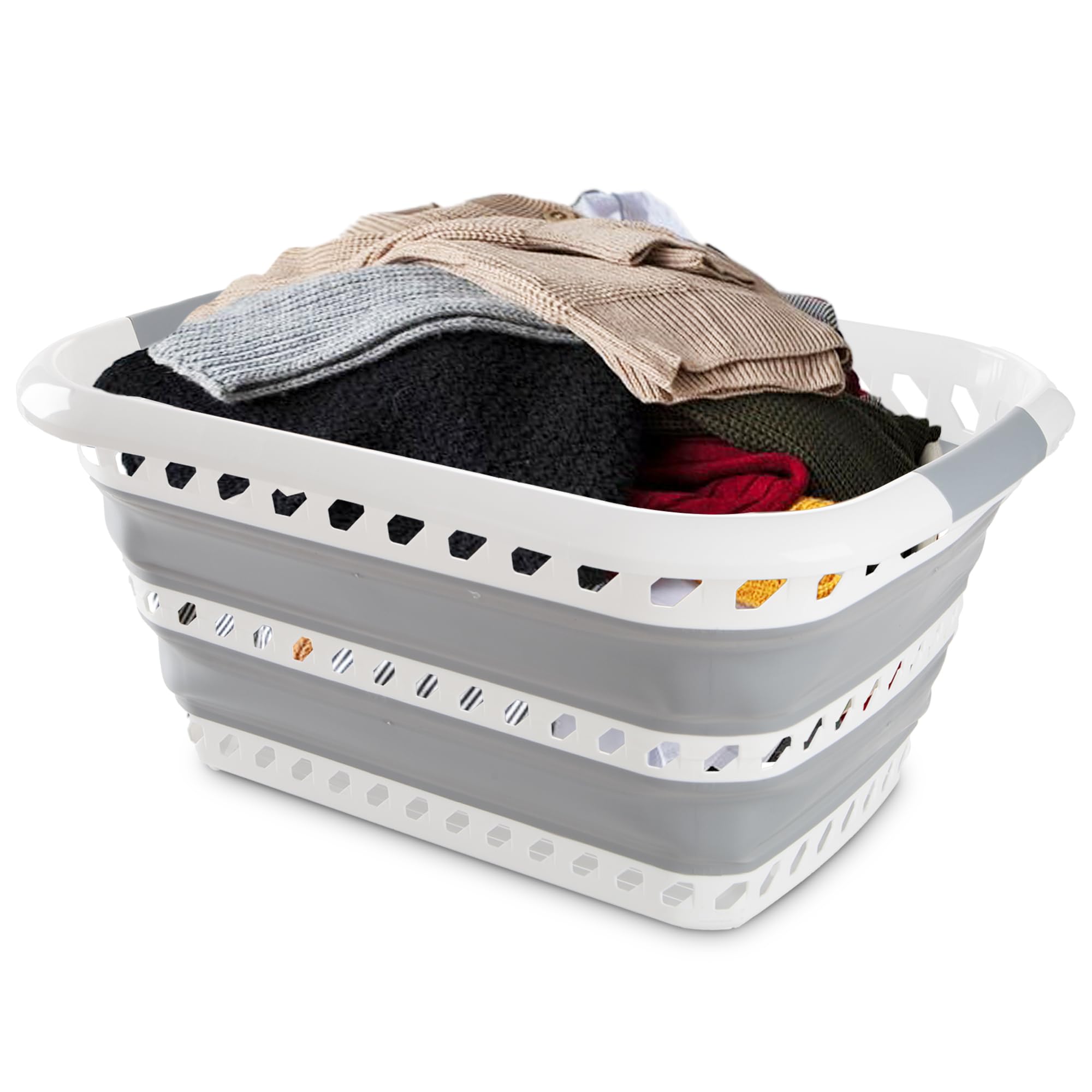 ASAB Collapsible Laundry Basket XL 62x43cm Plastic Folding Washing Basket 40L Load Capacity Washing Basket Rectangular Shape Folding Pop Up Laundry Basket Hole Design for Household Laundry Clothes
