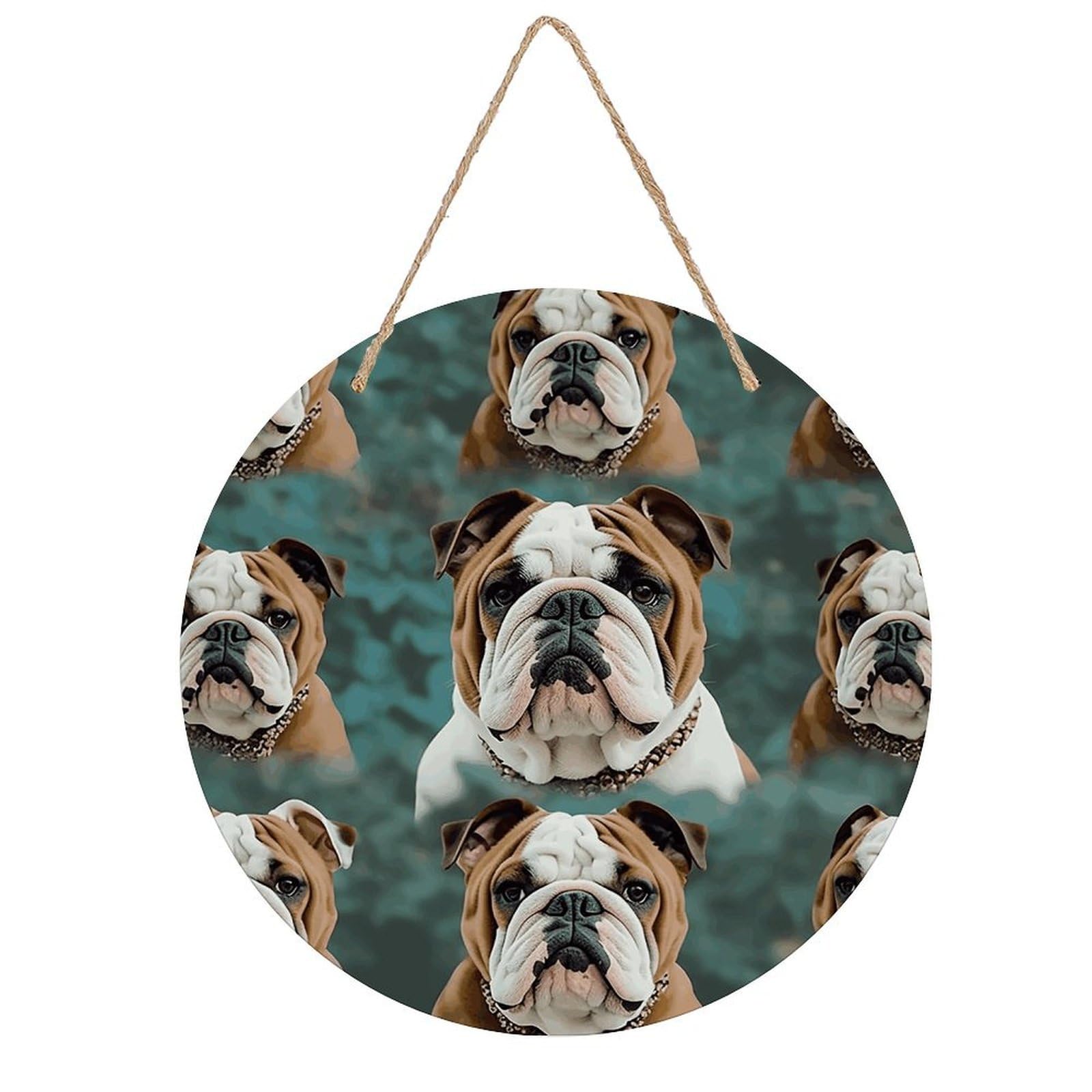 VstaDank Funny English Bulldog Wall Art Decor with Ropes Wooden Hanging Sign Hanging Wall Decor Artwork Round Wood Painting Modern Wall Prints Decor Picture for Office Bar Home Decors
