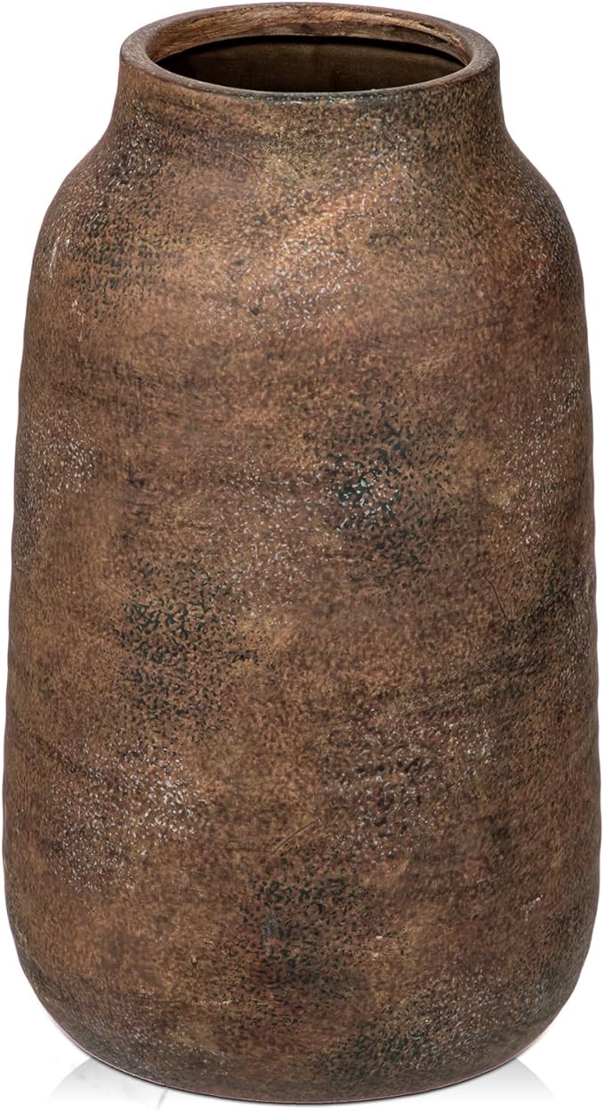 Amazon.com: Briful 11in Rustic Ceramic Vase, Brown Vintage Flowers Vase ...