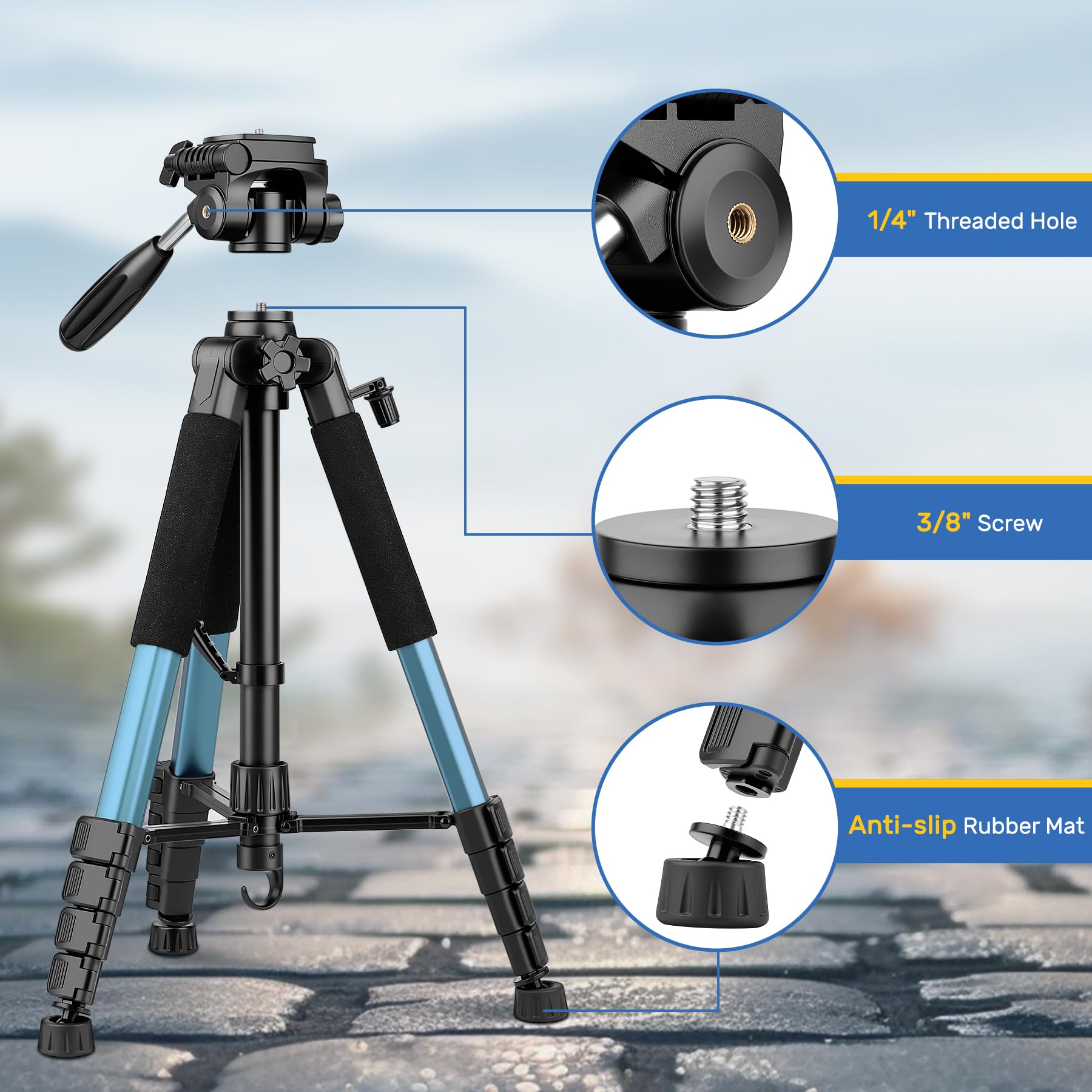 Victiv 188cm statyw fotograficzny, lekki i kompaktowy statyw podróżny do lustrzanek cyfrowych Canon Nikon Sony z odłączaną głowicą 3-kierunkową, pilot zdalnego sterowania – niebieski