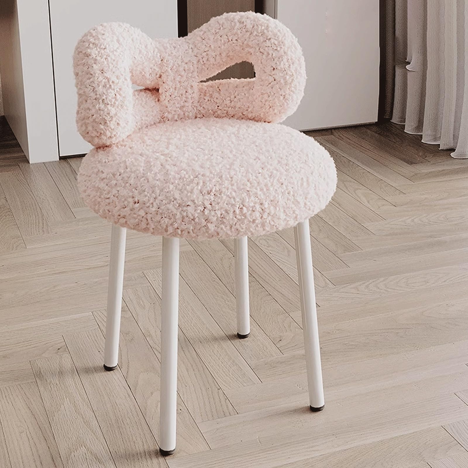 Vanity Chairs for Makeup Modern Vanity Chairs with Back Bow-tie Made of Carbon Steel+lambswool, Makeup Chair for Vanity 35 * 35 * 67cm for Makeup Vanity 5 Colors (Color : Pink)