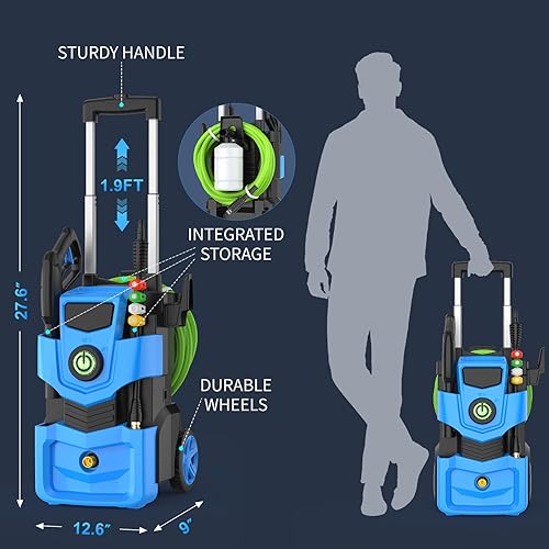 Miniatura 7 de Lavadora a presión de 5000 PSI de presión ajustable, limpiadores eléctricos alimentados con manguera de presión de 33 pies, 4 boquillas y cañón de