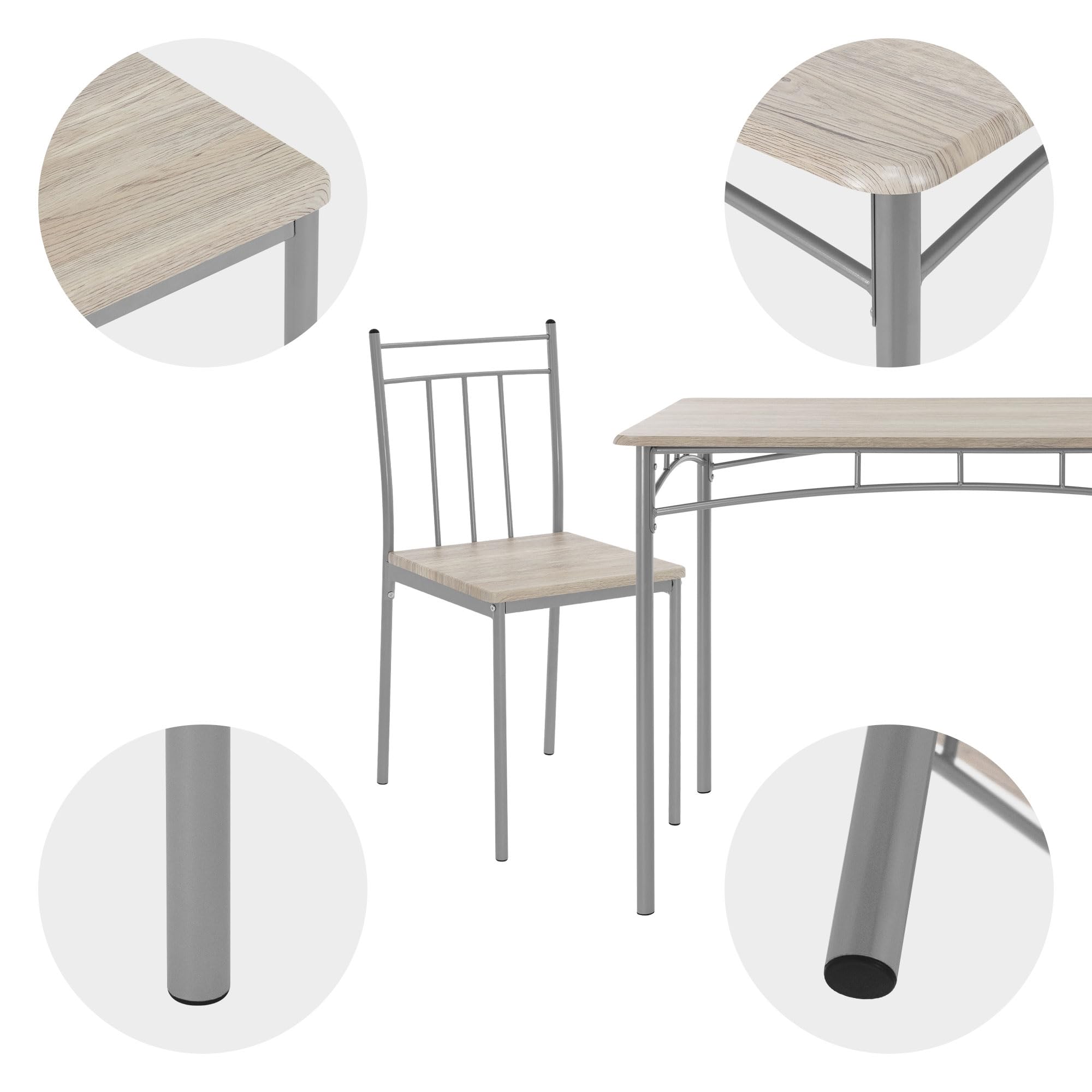 ML-Design Set Tavolo con 4 Sedie per Sala da Pranzo in Legno MDF Beige Rovere Chiaro per la Cucina Gambe in Metallo Materiale per il Montaggio Incluso Assemblagio Facile Set di 5 Pezzi per 4 Persone