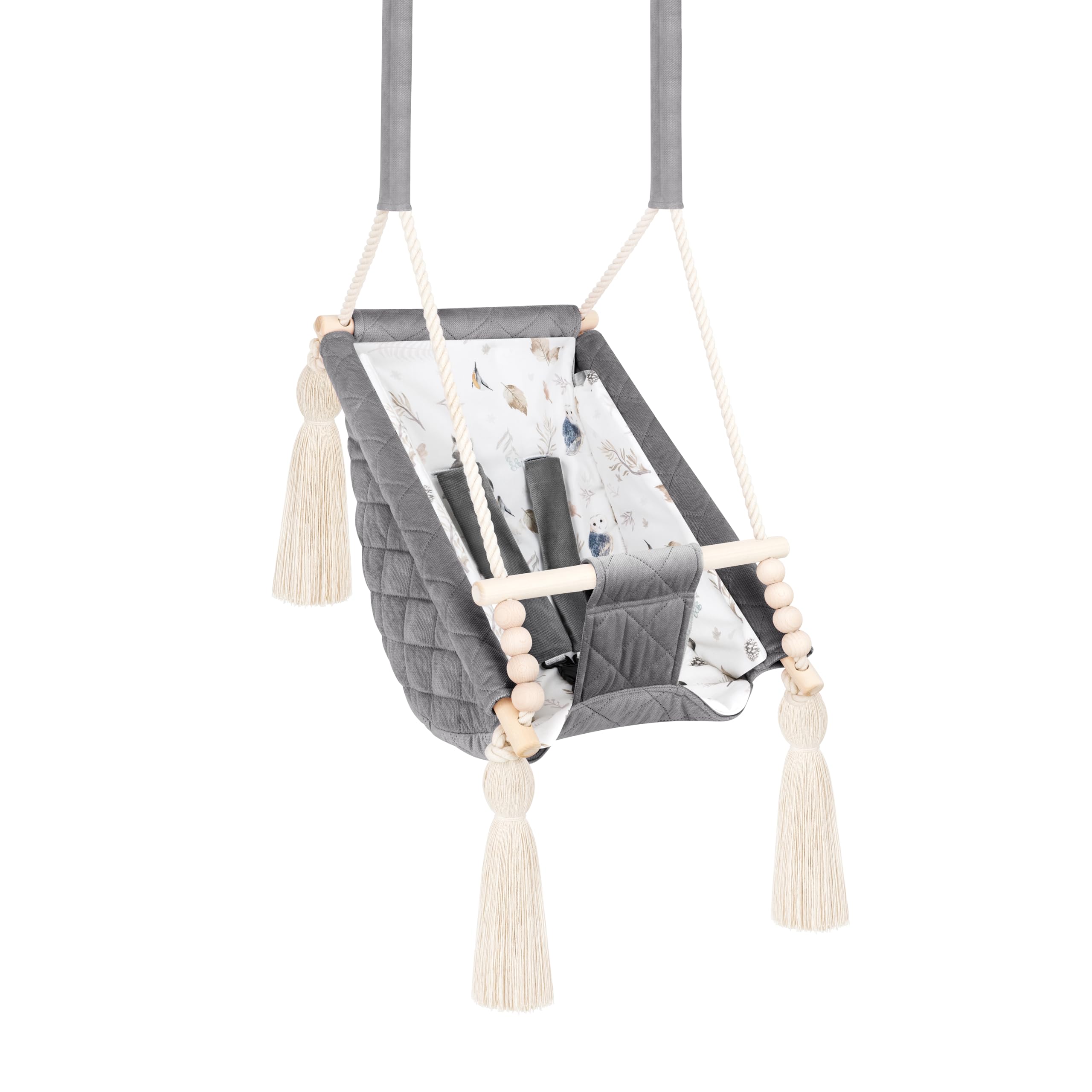 Altalena Bambino Grigio Scuro Velluto, Amaca Interna 2m+, Personalizzabile con Nome Ricamato, Made in Europa, Sedile sospeso sicuro 25kg