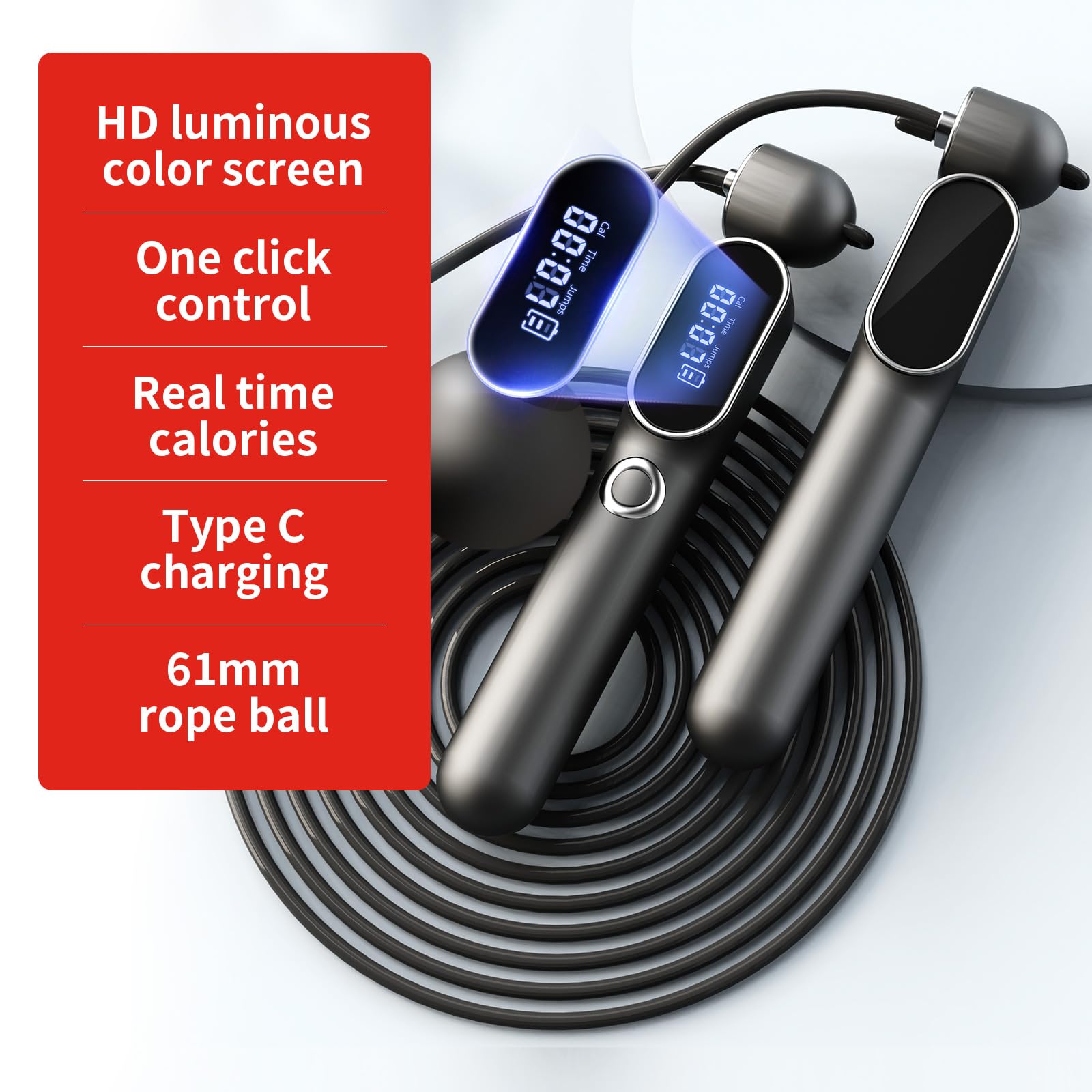 Cordless Jump Rope with Counter, 2 In 1 Weighted Ropeless Skipping Rope for Kids Women Men, Adjustable Digital Smart Jump Ropes for Fitness Workout Boxing Speed Training Home Gym