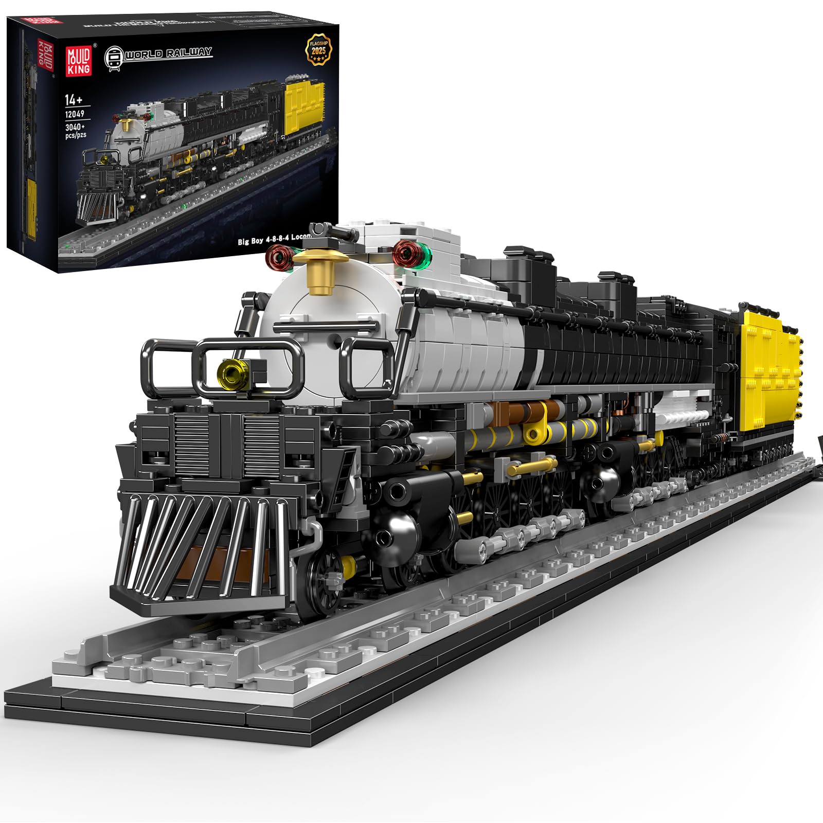 Mould King 12049 Technik Dampfzug Zug Bausteinset, 3040 Teile Detailliertes Modell, Dampflok Nachbildung Bausteine Spielzeug Geschenke für Erwachsene (Statische Version)