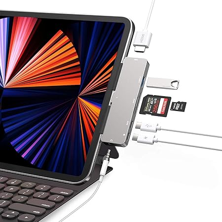 USB C Hub for iPad Pro 2018/2020/11"12.9",iPad air 4,RREAKA 7-in-1 USB C to 4K HDMI Adapter,3.5mm Headphone Jack,USB C PD Charging,USB 3.0,SD/Micro Card ReaderCompatible with MacBook Pro/iPad Pro