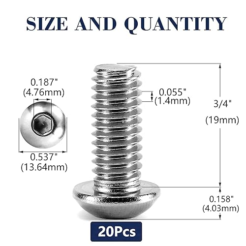 Miniatura 2 de Tornillos de cabeza de botón de 516-18 x 34 pulgadas, 20 piezas de acero inoxidable 304 18-8, unidad hexagonal Allen, acabado brillante por SG