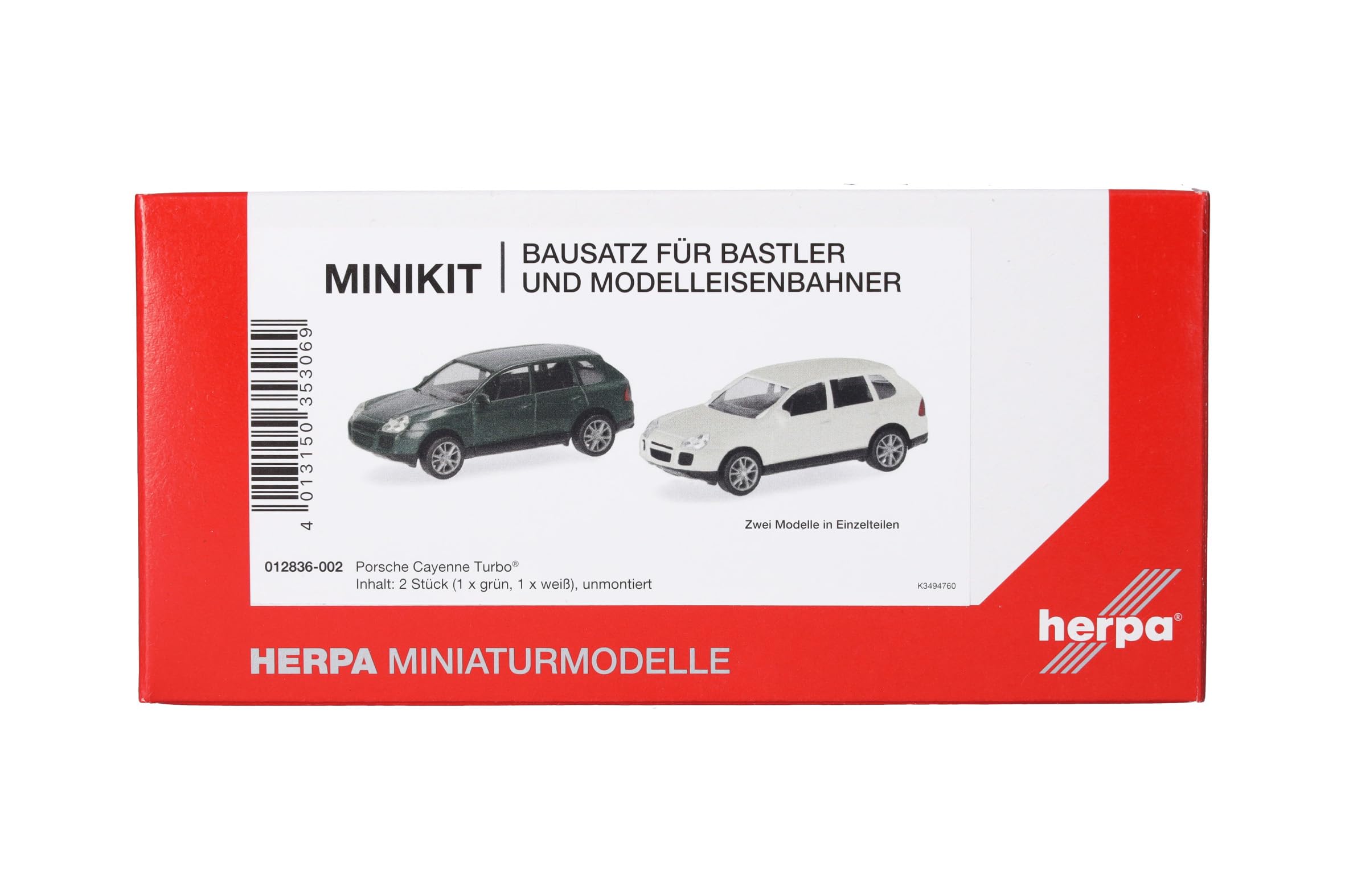 Herpa Model Kit MiniKits Porsche Cayenne Turbo, british racing green/sand white, miniature scale 1:87, collectible, model kit, plastic