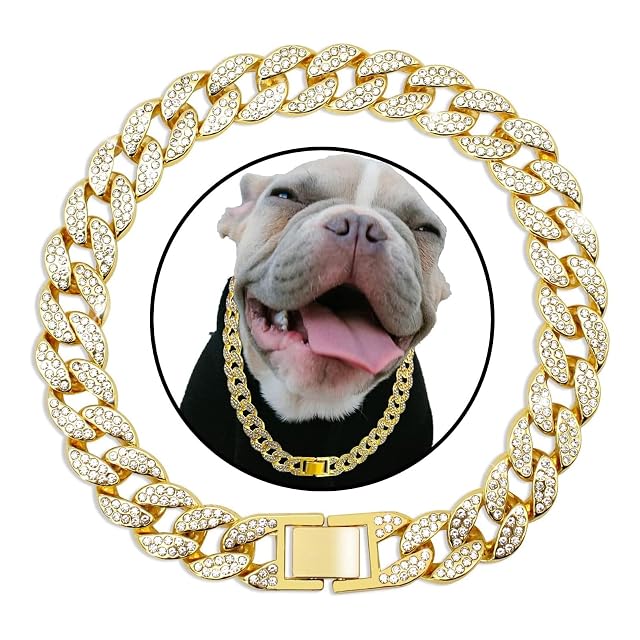 XYHAOAI Collar Cubano de Diamantes con Cadena para Perro, Collar de Cadena de Metal para Caminar