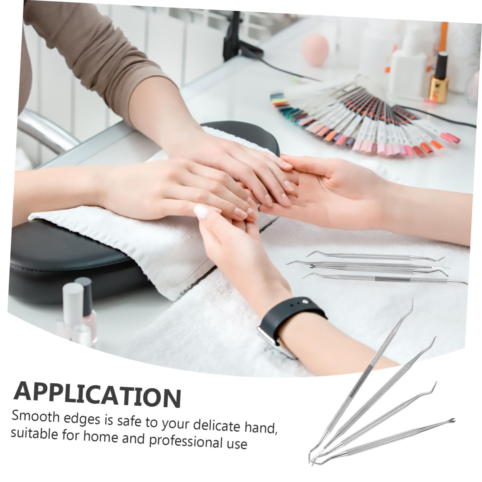 NULYLU Nail Cuticle Pusher Set 4pcs Stainless Steel Nail Tools for Fast Comfortable Dead Skin Removal Silver