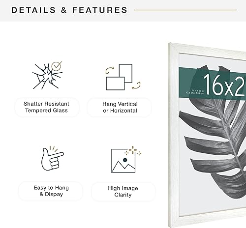 Vista 6 de MCS Studio Gallery - Marco para póster con textura de madera color blanco, 16 x 20 pulgadas, para colgar en la pared, marco grande para fotos