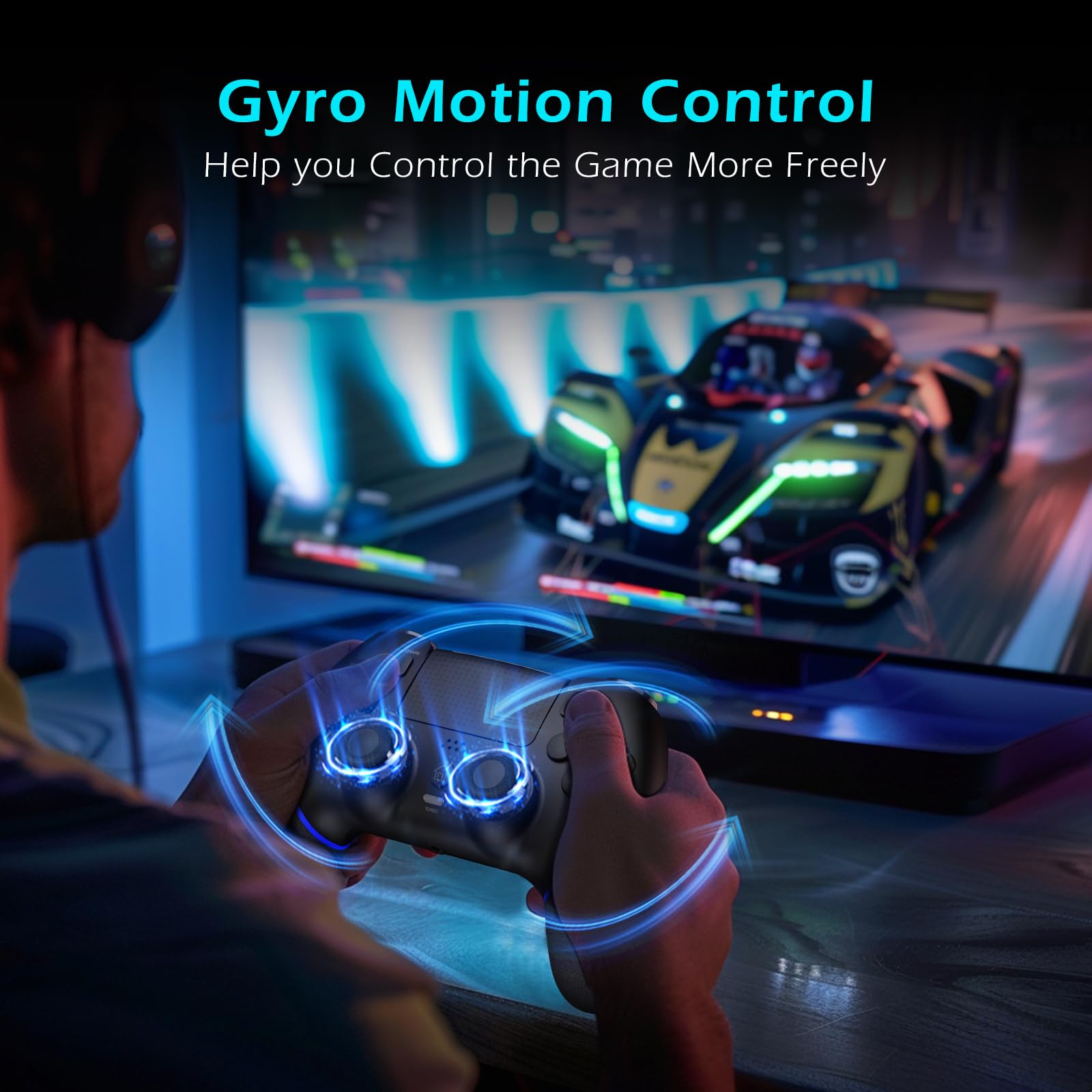 CHEREEKI Manette pour PS4 avec Bluetooth, Manette sans Fil PS4 avec Joystick Hall/Macro Bouton Programmation/Turbo/Double Vibration/Haut-Parleurs et Prise Casque, 1000mAh, Noir
