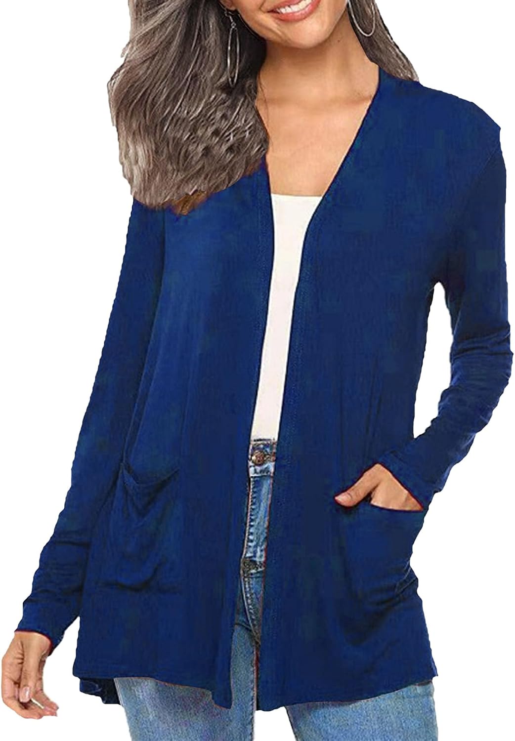 Women's Casual Cardigan Pocket Outdoor Sweater Comfort Baggy Open Front Sweater Comfort Solid Long Sweaters