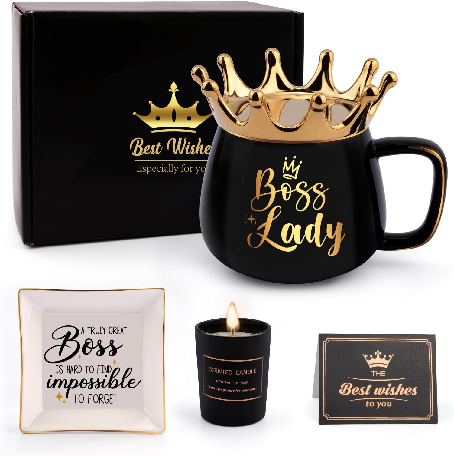 Boss Lady Gifts for Women, Best Boss Day Gifts for Women Mom with Dish Crown Coffee Mug, Appreciation Present for Birthday Christmas