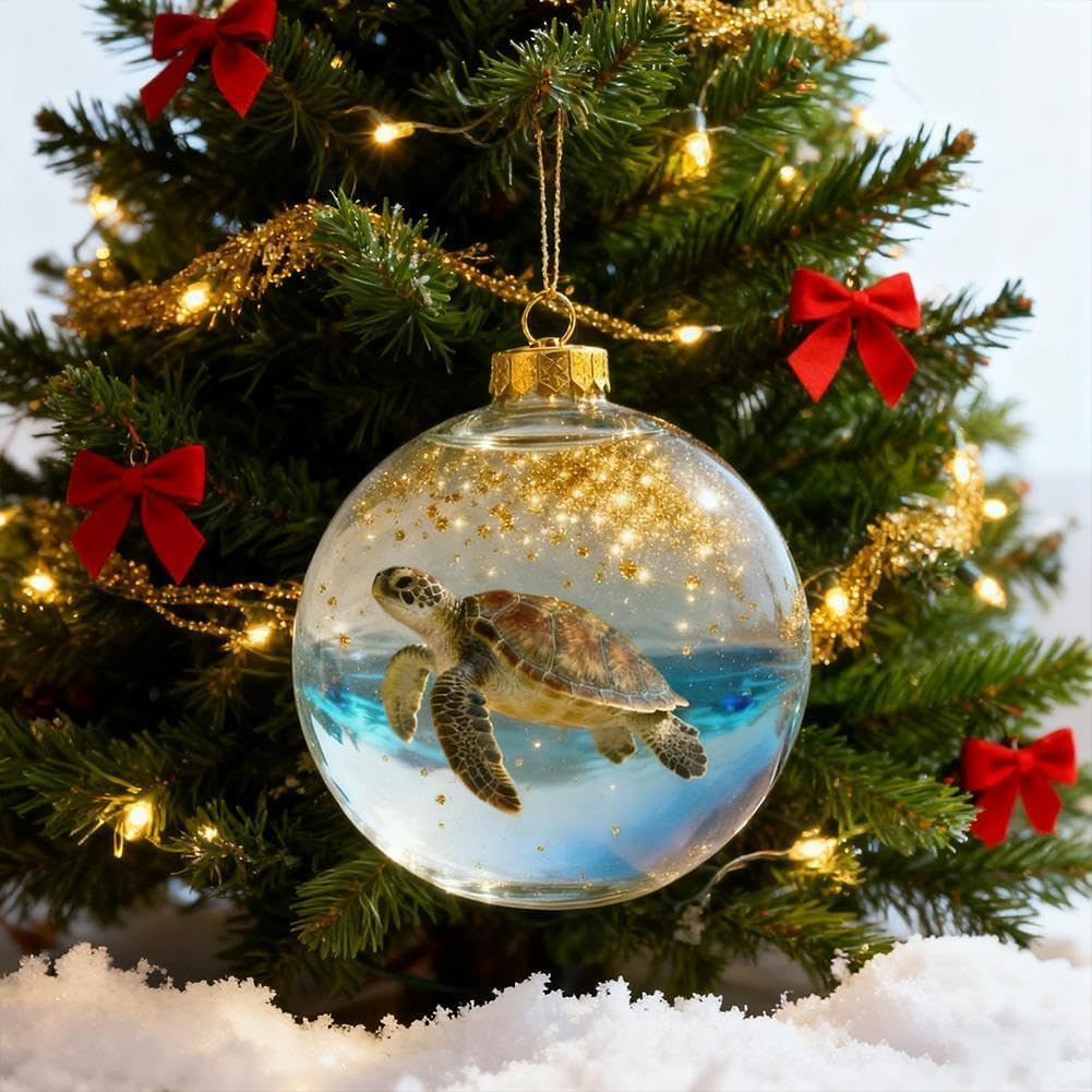 2026 Playful Animal Ball Decorations, 3D Marine & Forest Life Crystal Glass Collection, Holiday Vivid Handcrafted Animals Ornament - Turtle - Image 3