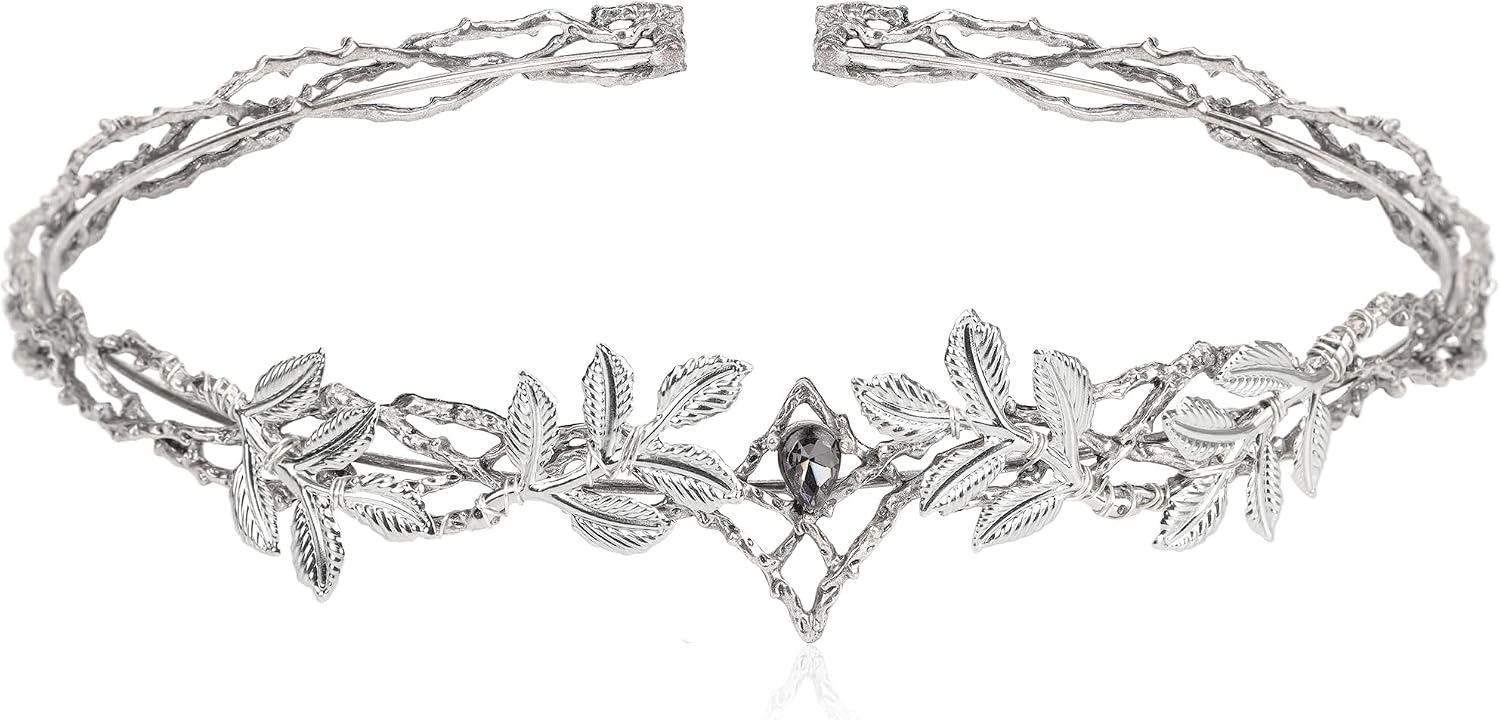 Vintage Fairy Leaf Crown - Medieval Viking Crystal Headwear for Women Men Renaissance Halloween Cosplay Party Prom
