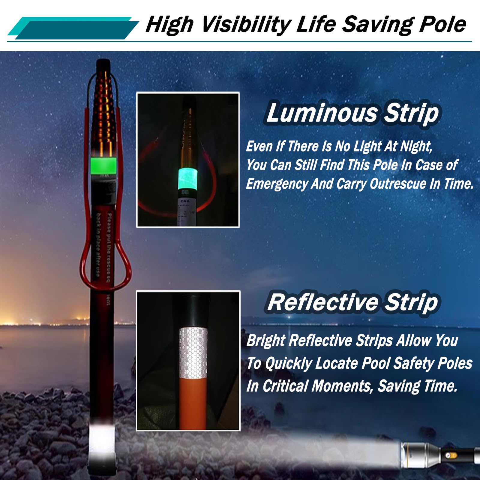 Gancho telescópico de Rescate para Piscinas con pértiga, pértiga Ajustable de Alta Resistencia de 4,9 a 9,1 Metros, Gancho de Seguridad de Fibra de Vidrio para Piscinas, Equipo especializado
