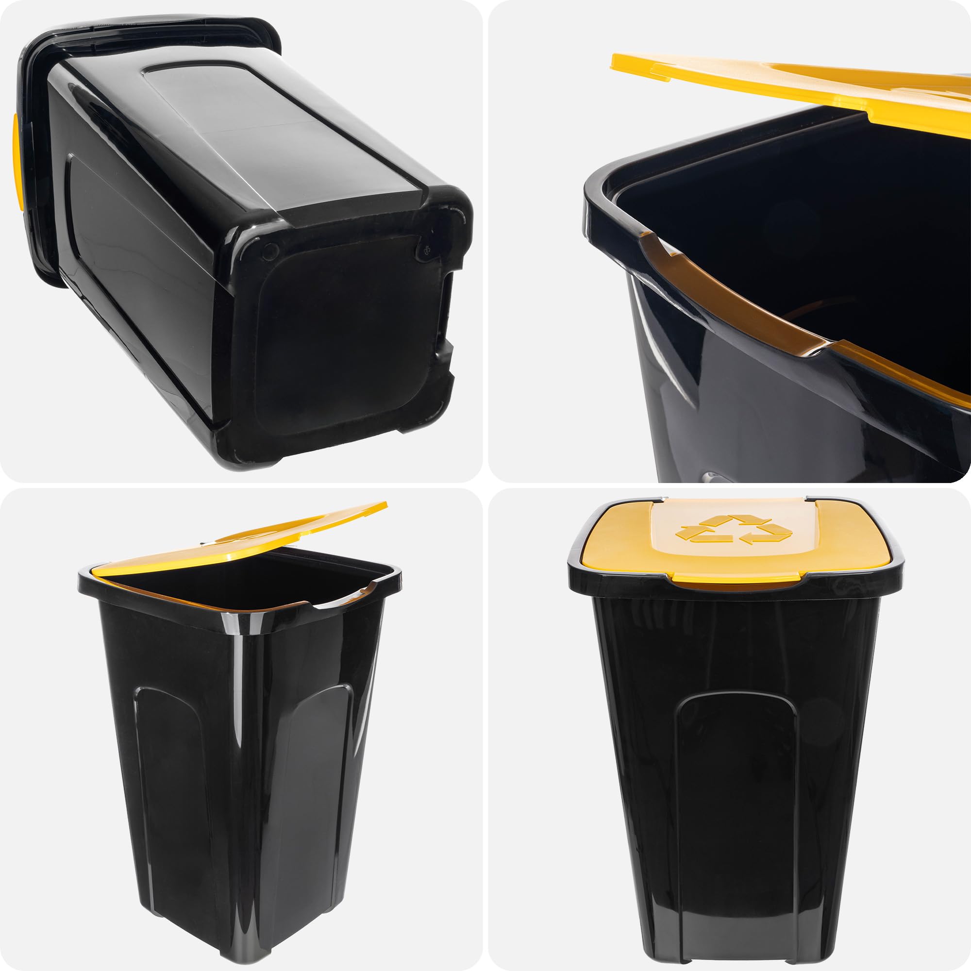KADAX Cubo de basura grande, rectangular, de poliuretano, para separar vidrio, plástico y residuos orgánicos, 50 litros, amarillo