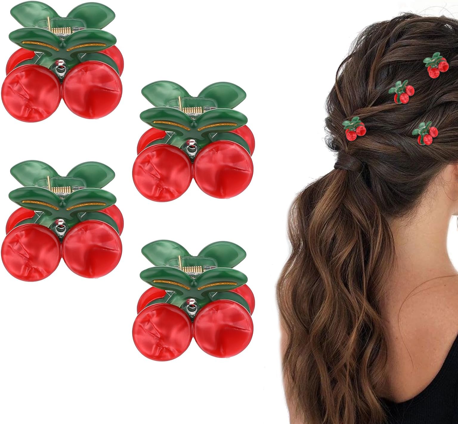 4 Pcs Cherry Claw Clips, Non-Slip Cherry Cute Hair Clip Stylish Fruit Hair Clip Small Claw Clips for Women Girls Thin Thick Hair Headwear Gifts