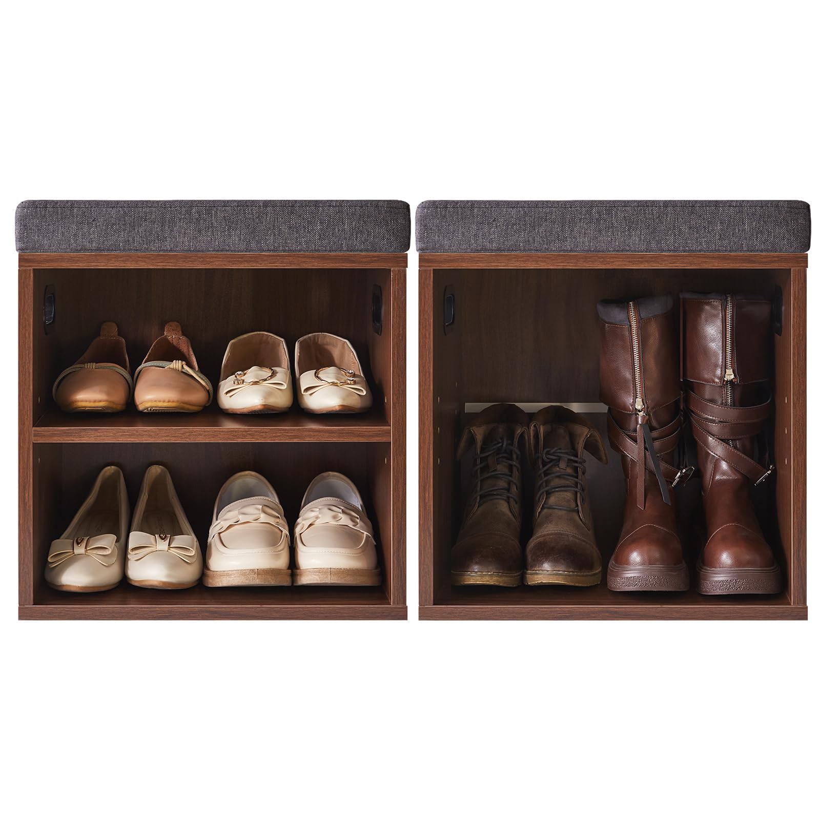 YMYNY Banco Zapatero con Asiento de 2 Niveles, Zapatero pequeño, Estante Regulable en 3 Alturas para Sala de Estar, Pasillo, Dormitorio, 42 x 39 x 28 cm Nogal Claro - HBD028LW