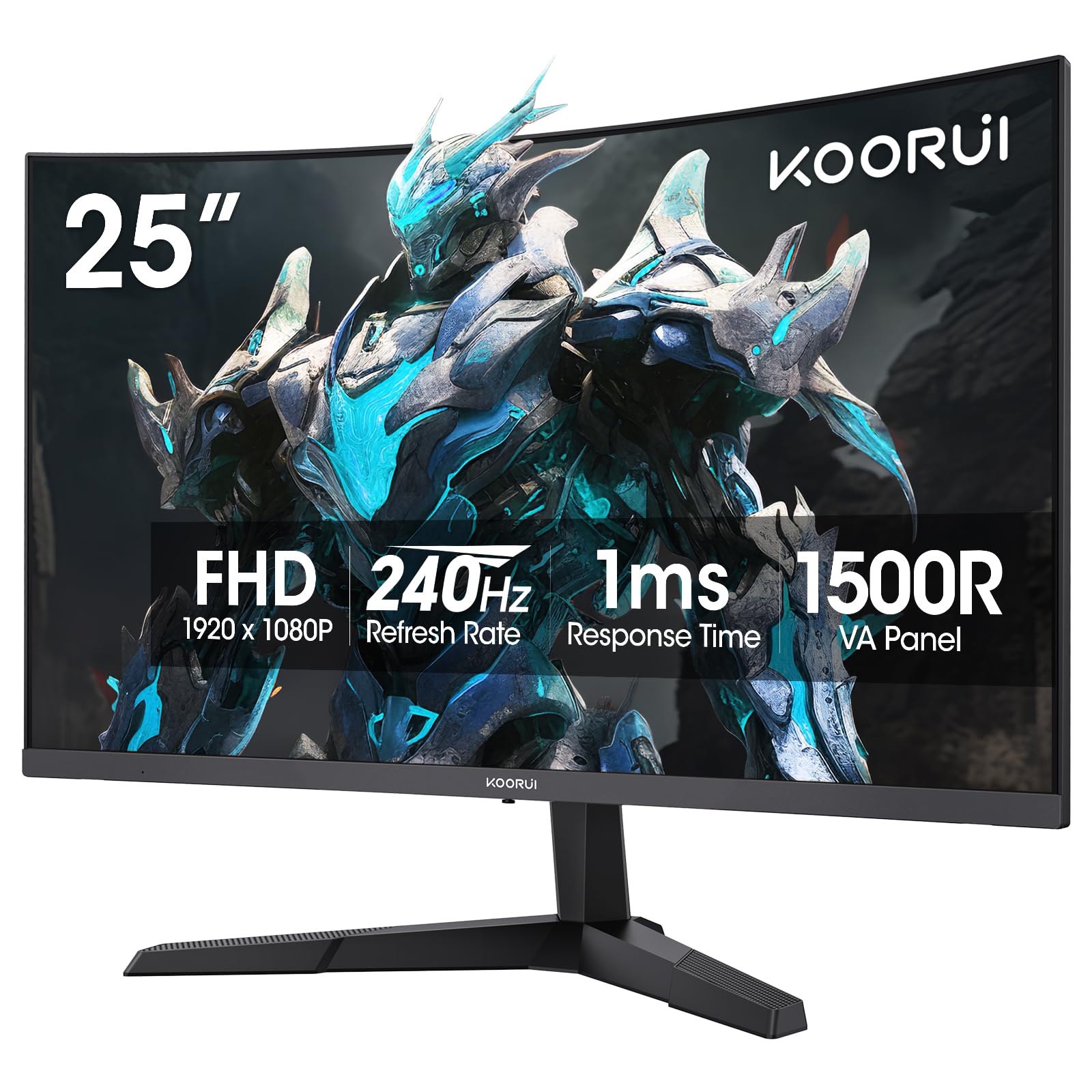 KOORUI 25 Inch Curved Gaming Monitor 240Hz FHD 1080P Computer Monitor, 1500R 1ms MPRT Display, Adaptive Sync, 90% DCI-P3,HDR, Eye Care, Tilt Adjustable, VESA 75x75mm, Black,G2511XC