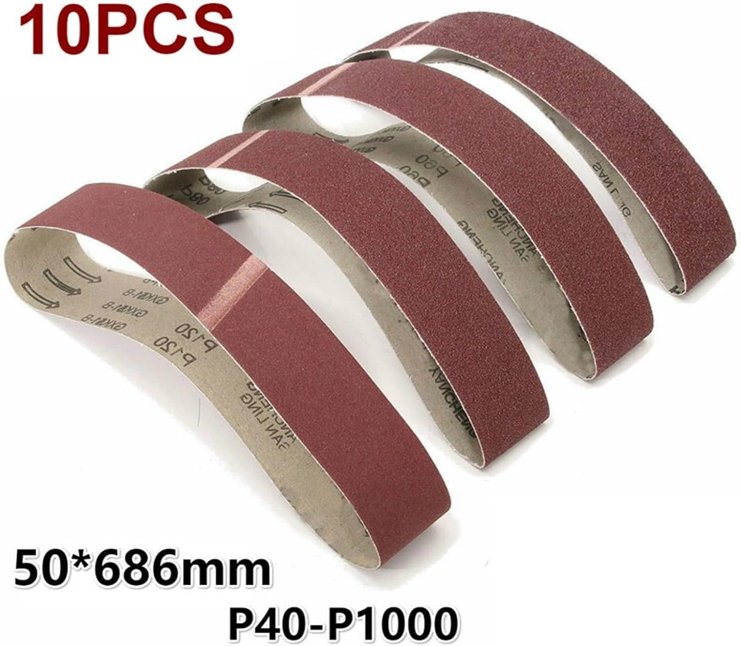 nastro abrasivo, Nastri abrasivi da 10 pezzi 686 * 50mm grana 40-1000 levigatrice for ossido di alluminio nastri abrasivi lucidatrice utensili abrasivi for smerigliatura, affilatura (dimensioni : 10 p