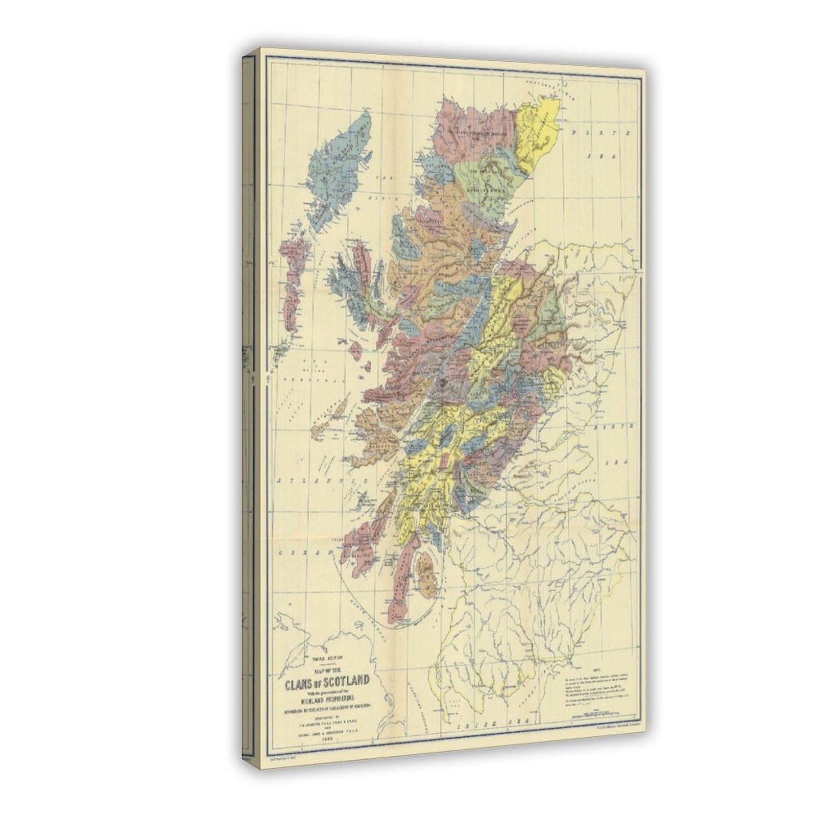 WCYB Clans of Scotland Historical Map Clan Locations & Principal Landowner Area 1899 Prints Posters Canvas Deco Paintings Wall Art For Office Hangable Fram