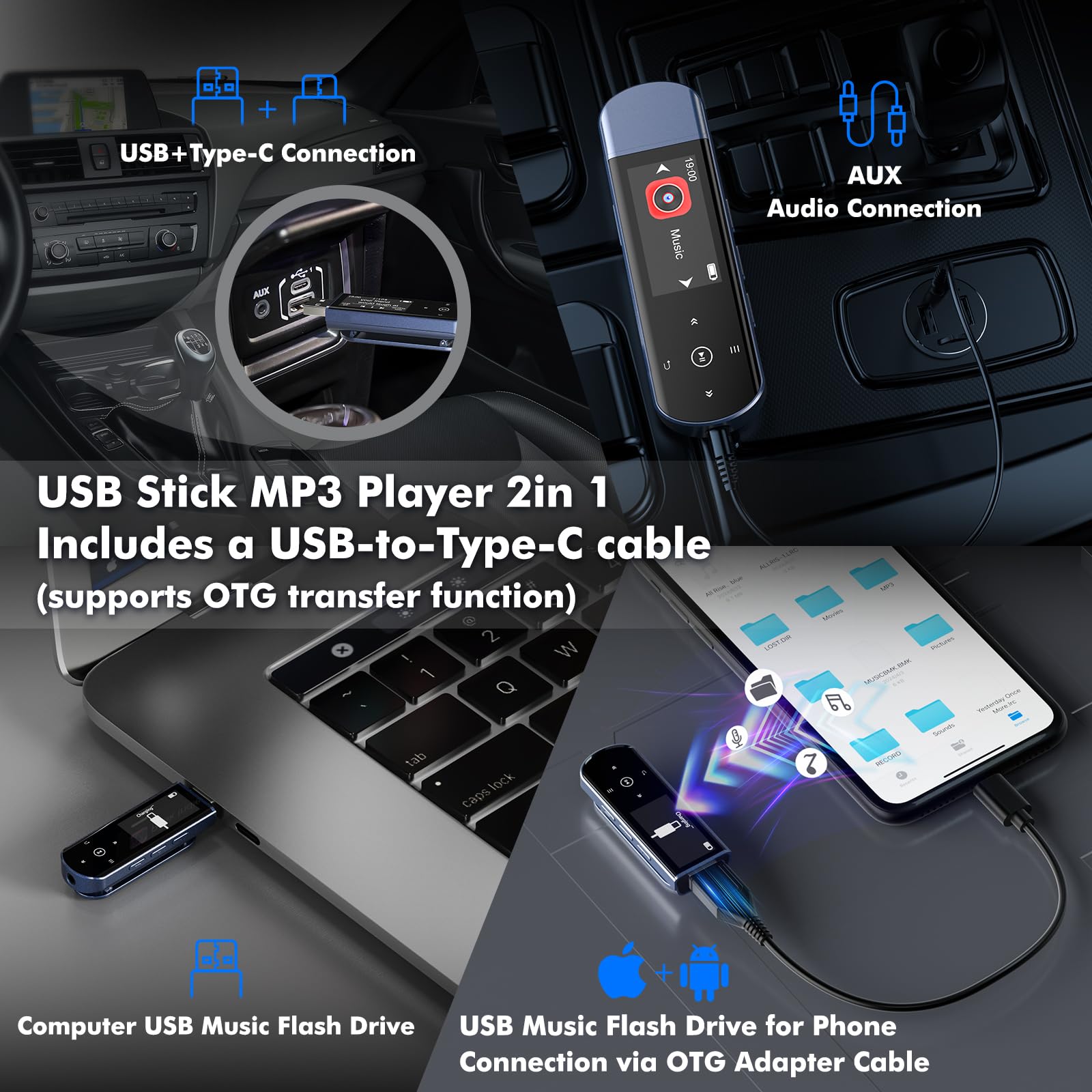 64GB Tragbarer USB MP3 Player mit Bluetooth 5.3, Clip für Sport & Laufen, FM Radio, Voice Recorder, Handy-Dateiübertragung & digitaler Audio-Shuffle
