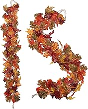 4 pcs Artificial Oak Leaves Garland, Autumn Decoration Fall Decor 5.2ft Fake Hanging Plant, Faux Vines for Home, Wall, Fireplace, Thanksgiving, Halloween, Party, Backdrop, Wedding