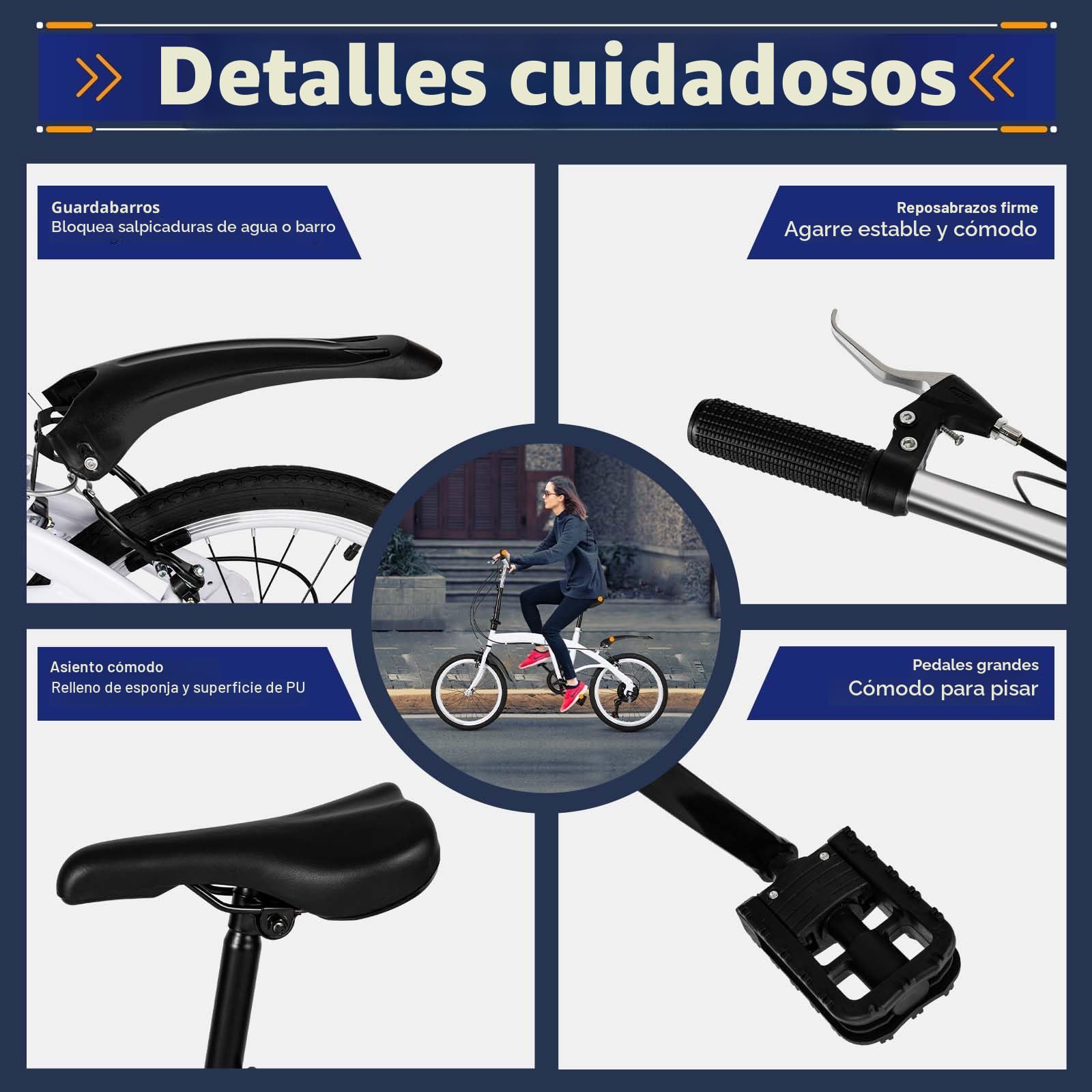 Bicicleta plegable 20 pulgadas, color blanco, 6 marchas, asiento y manillar ajustables, plegado rápido, 90 kg