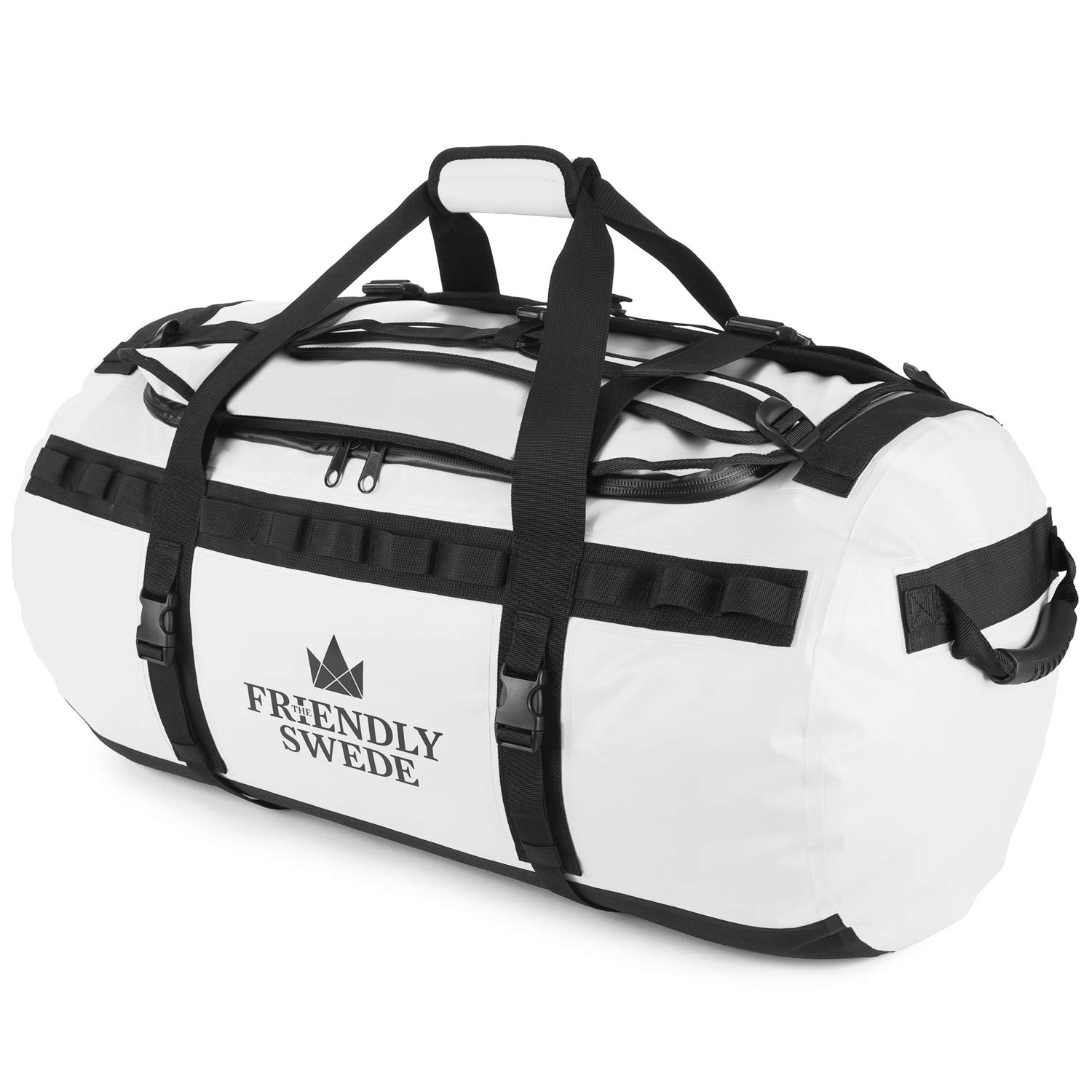 The Friendly Swede Water-Resistant Duffle Bag Backpack, 500D PVC,90L White