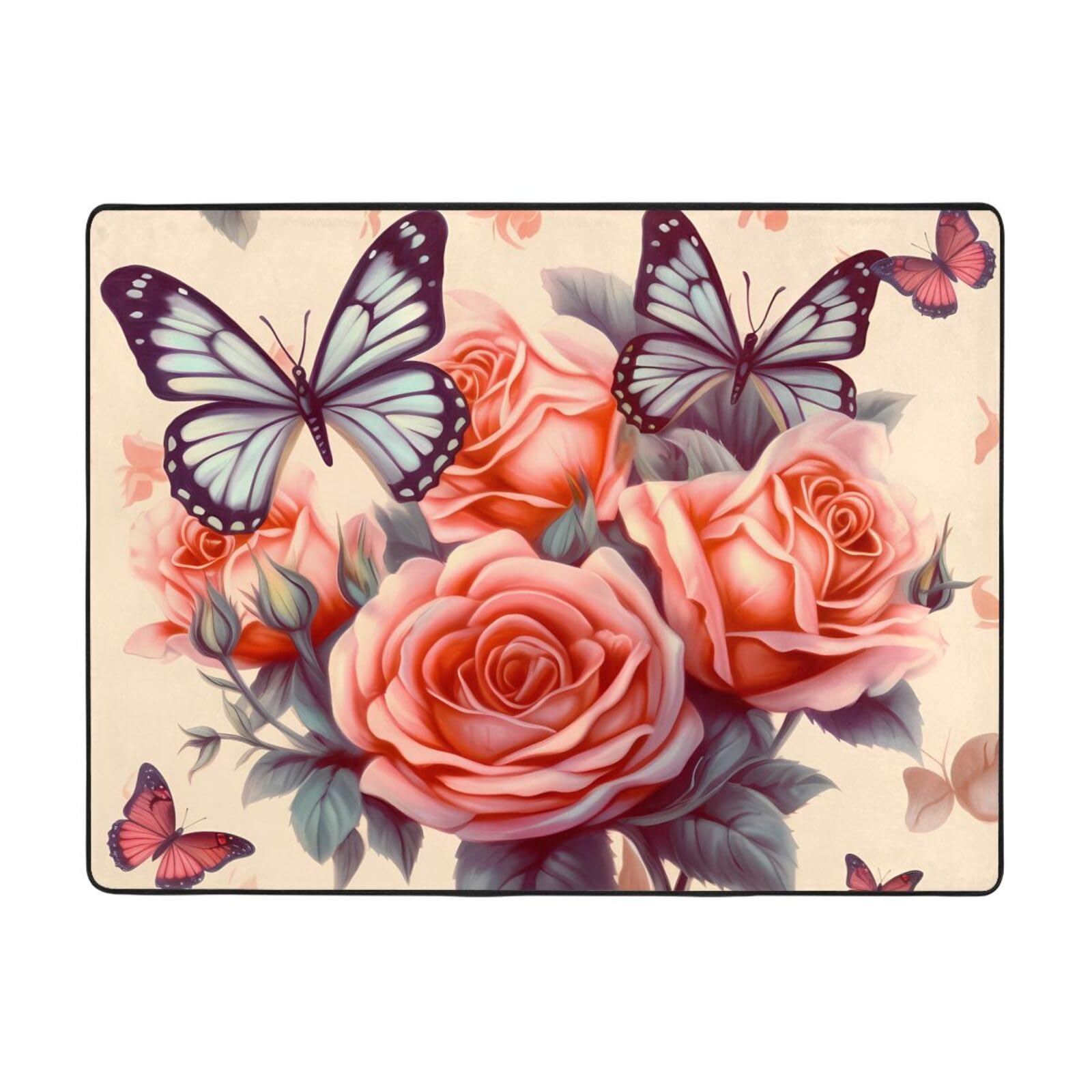 Tapis de chambre fille doux rose motif papillon pour dortoir cocooning