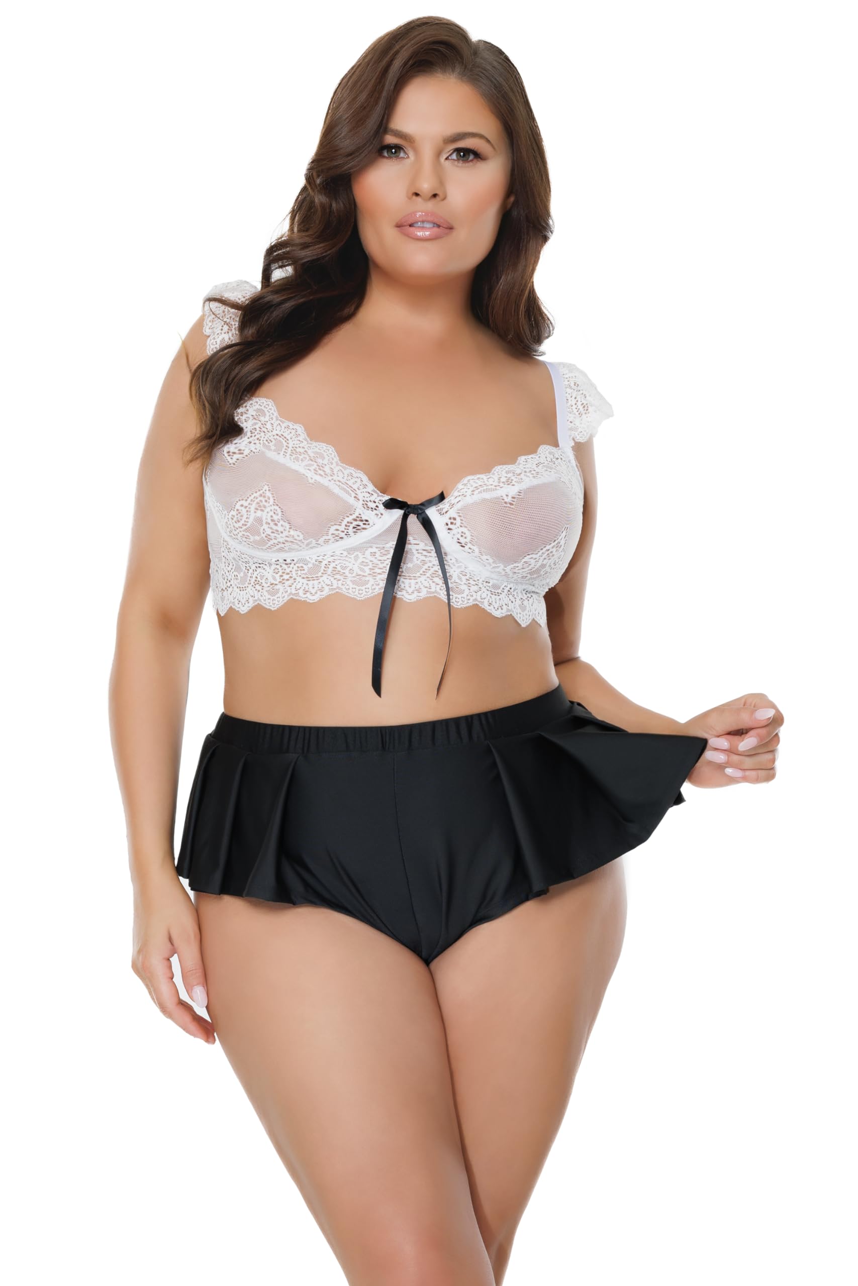Coquette Crop Top & Shorts Lingerie, Nero, Etichettalia Unica (Pacco da 2) Donna