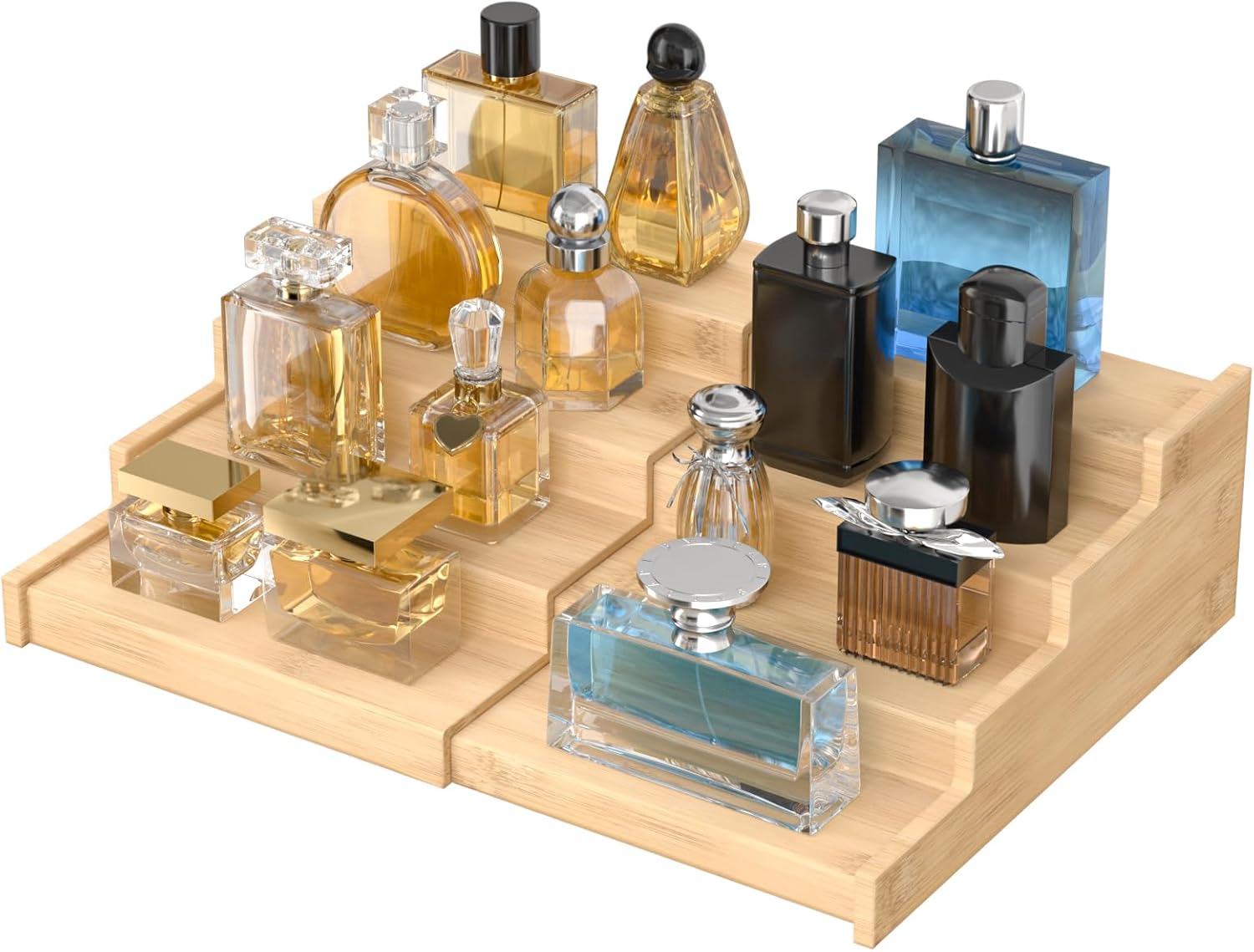 Spice Rack Kitchen Cabinet Organizer, 4 Tier Bamboo Expandable Spice Storage Display, Adjustable Seasoning Organizer 8–15 Inch