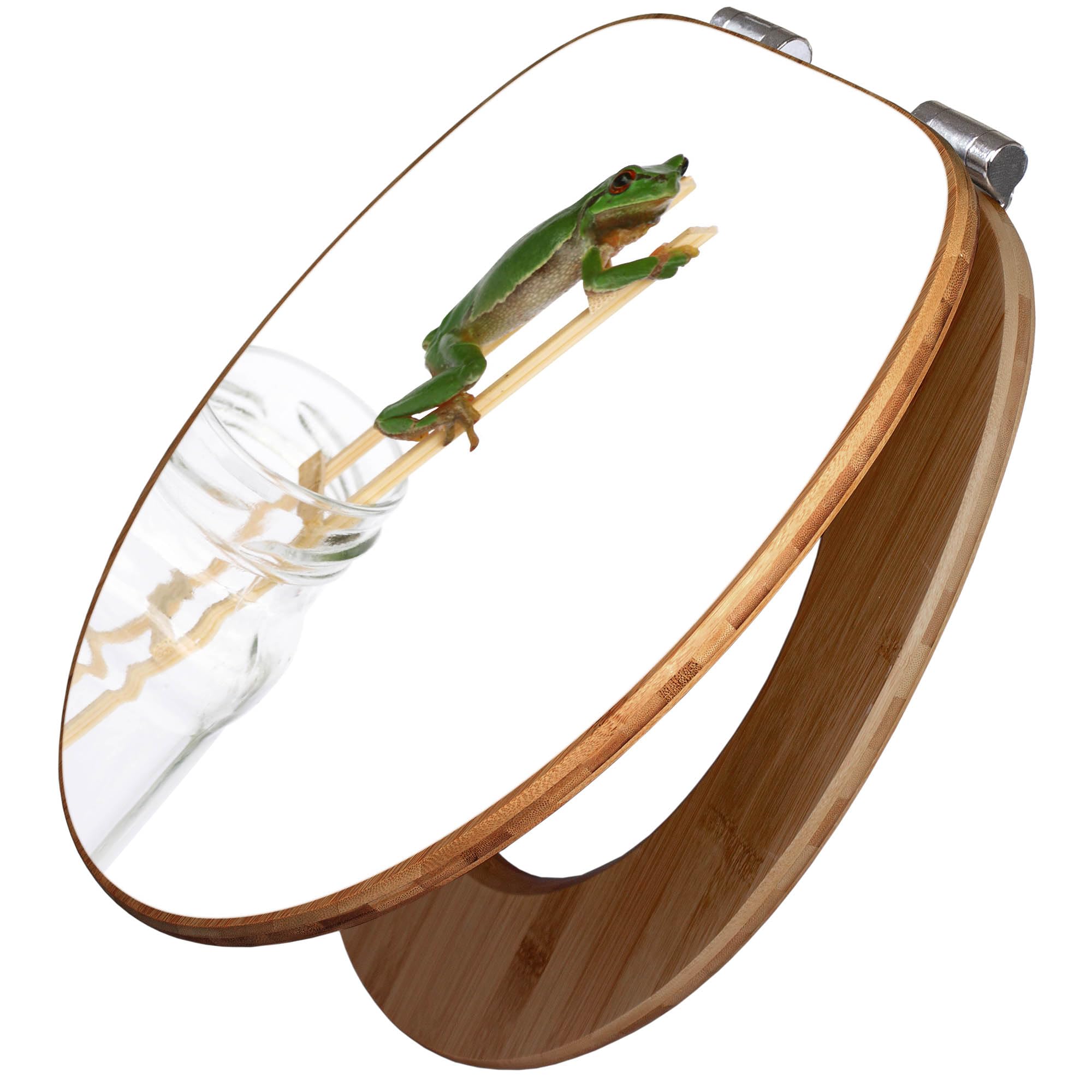 banjado Design WC Sitz Bambus Absenkautomatik 45,8x37,5cm - Toilettendeckel mit Absenkautomatik Holz - hochwertiger Bambus Klodeckel - WC-Sitz für gängigen Toiletten - Motiv Wetterfrosch