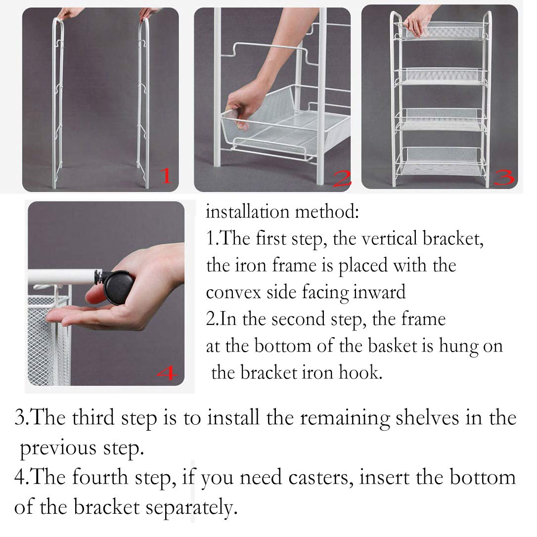 ZYFA Carrello Cucina a 3/4/5 Piani Servizio,con Rotelle Bloccabili, Scaffale Portaoggetti Mobile in Acciaio,Carrello Portaoggetti Multiuso, Carrello Salvaspazio, Scaffale Rete Metallica Contenitori