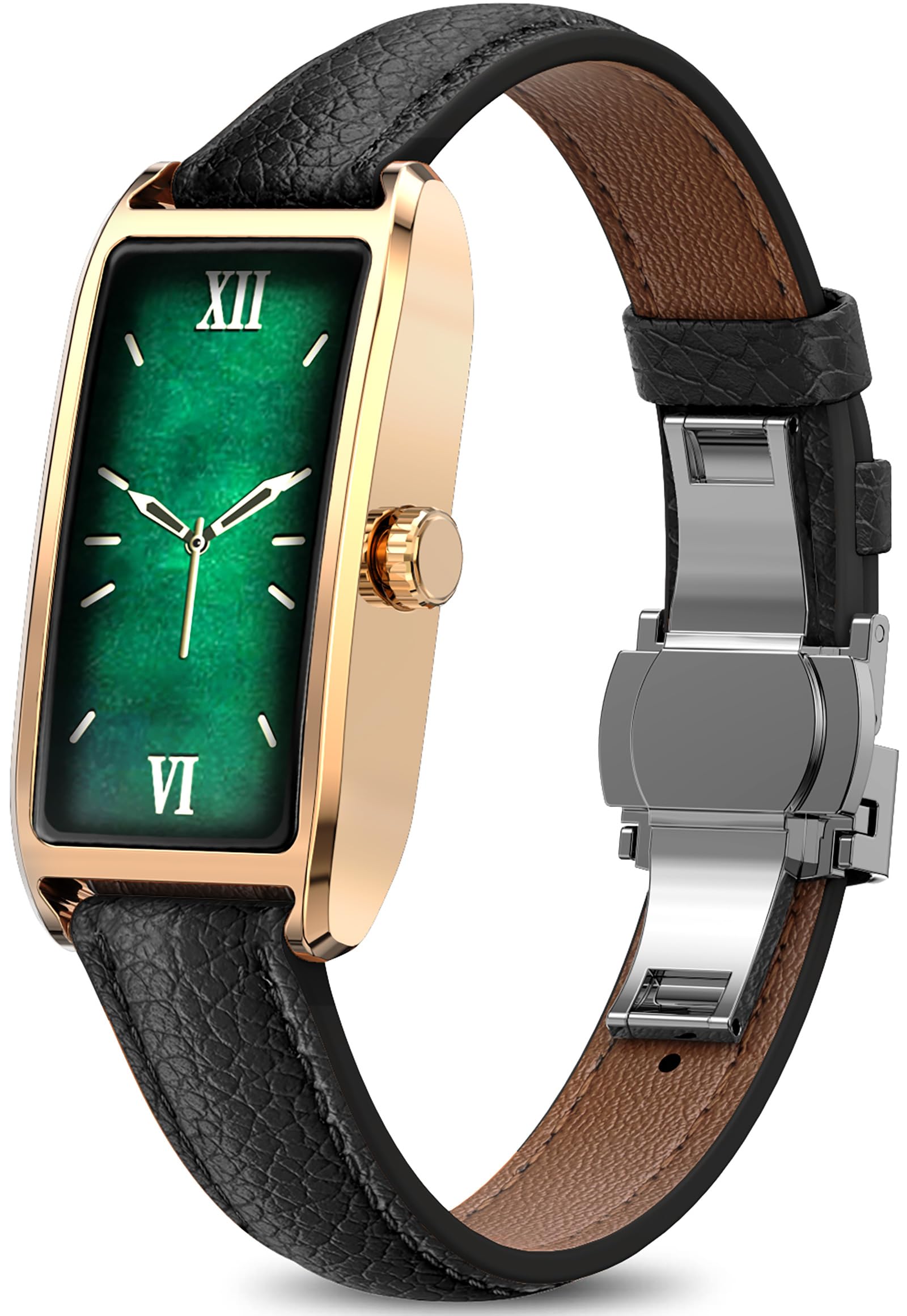 AMOLED Montre connectée élégante et fine pour femme - 1,13" - Moniteur de fréquence cardiaque - Podomètre - Analyse du sommeil - Cycle menstruel - Montre de sport - Or - Étanche IP68