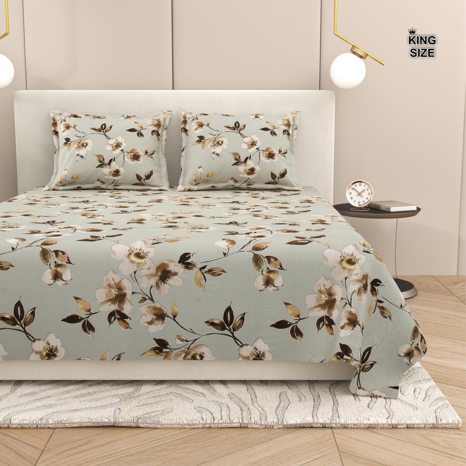 Dream Weaverz-220 TC Cotton Super King Size Floral Printed Flat Bedsheet 275x255 cms |2 Pillow Covers 46x72cms|Home Bedroom-image-38