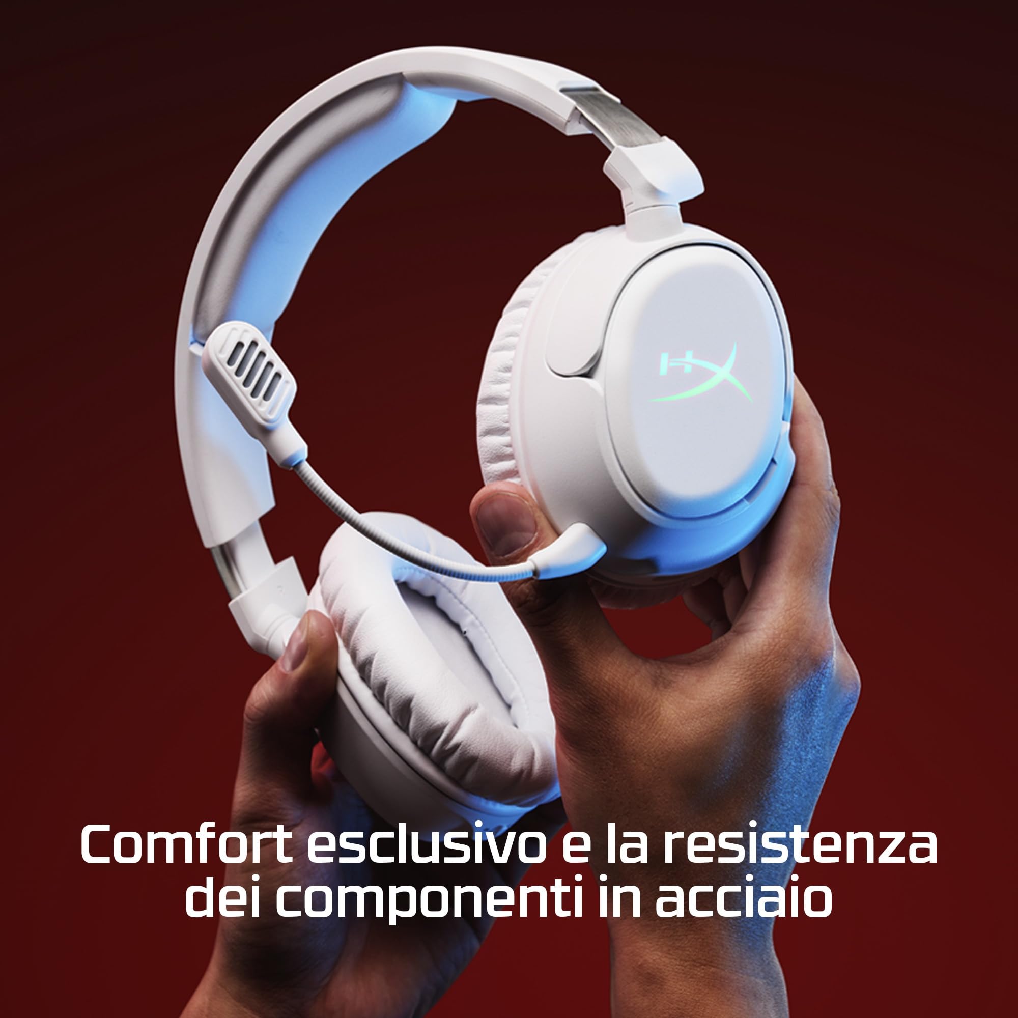 HyperX Cloud Flight 2, Cuffie Gaming Wireless, Luci RGB Personalizzabili | Batteria fino a 100 Ore, Wireless 2,4 GHz, Bluetooth, Instant Pair, PC/PS/Switch, Bianca