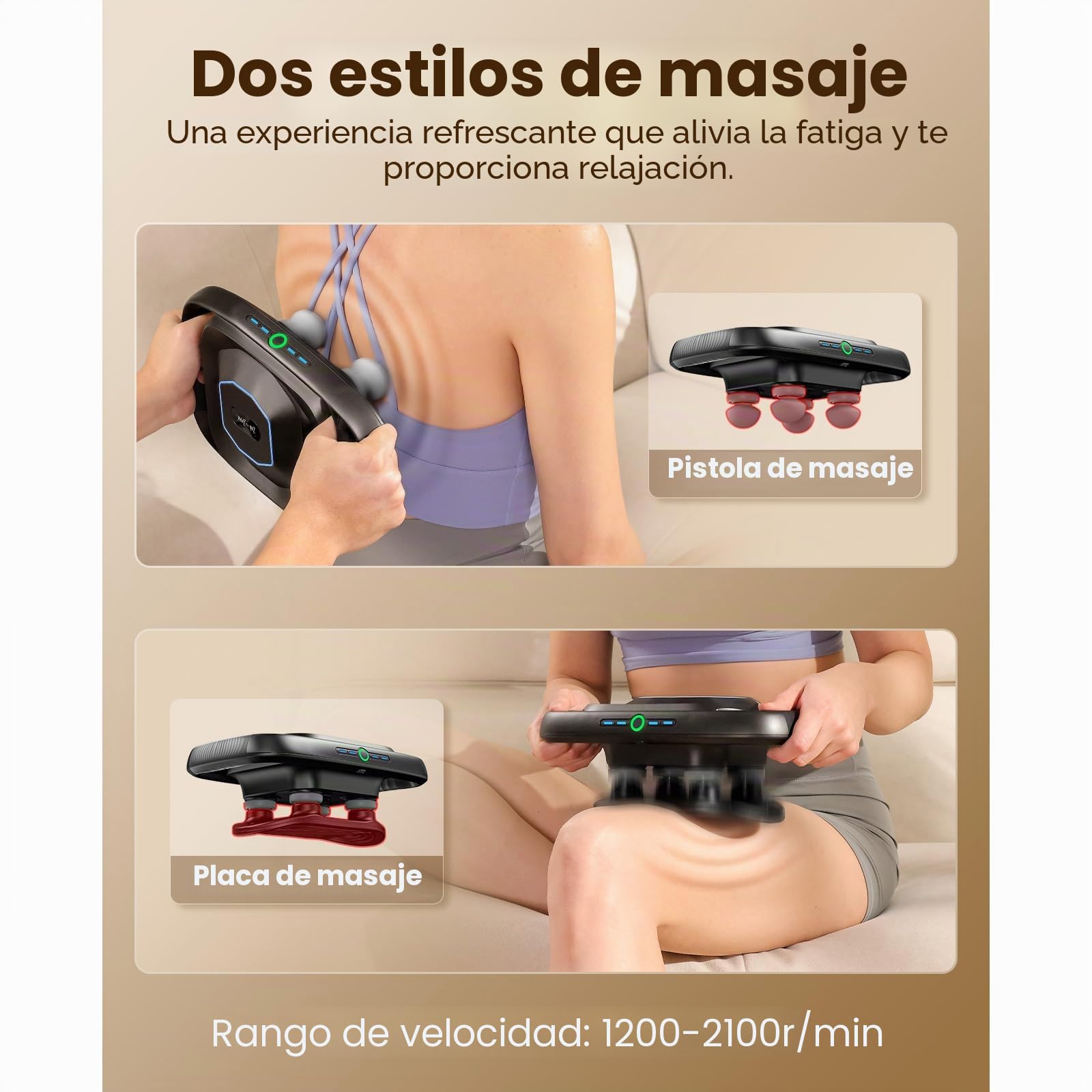 BOB AND BRAD TheraPanel Pistola de Masaje Muscular 4 Cabezales | Masajeador de Percusión de Tejido Profundo con Placa Miofascial, 4X Eficacia, Espalda y Piernas, Carga USB-C