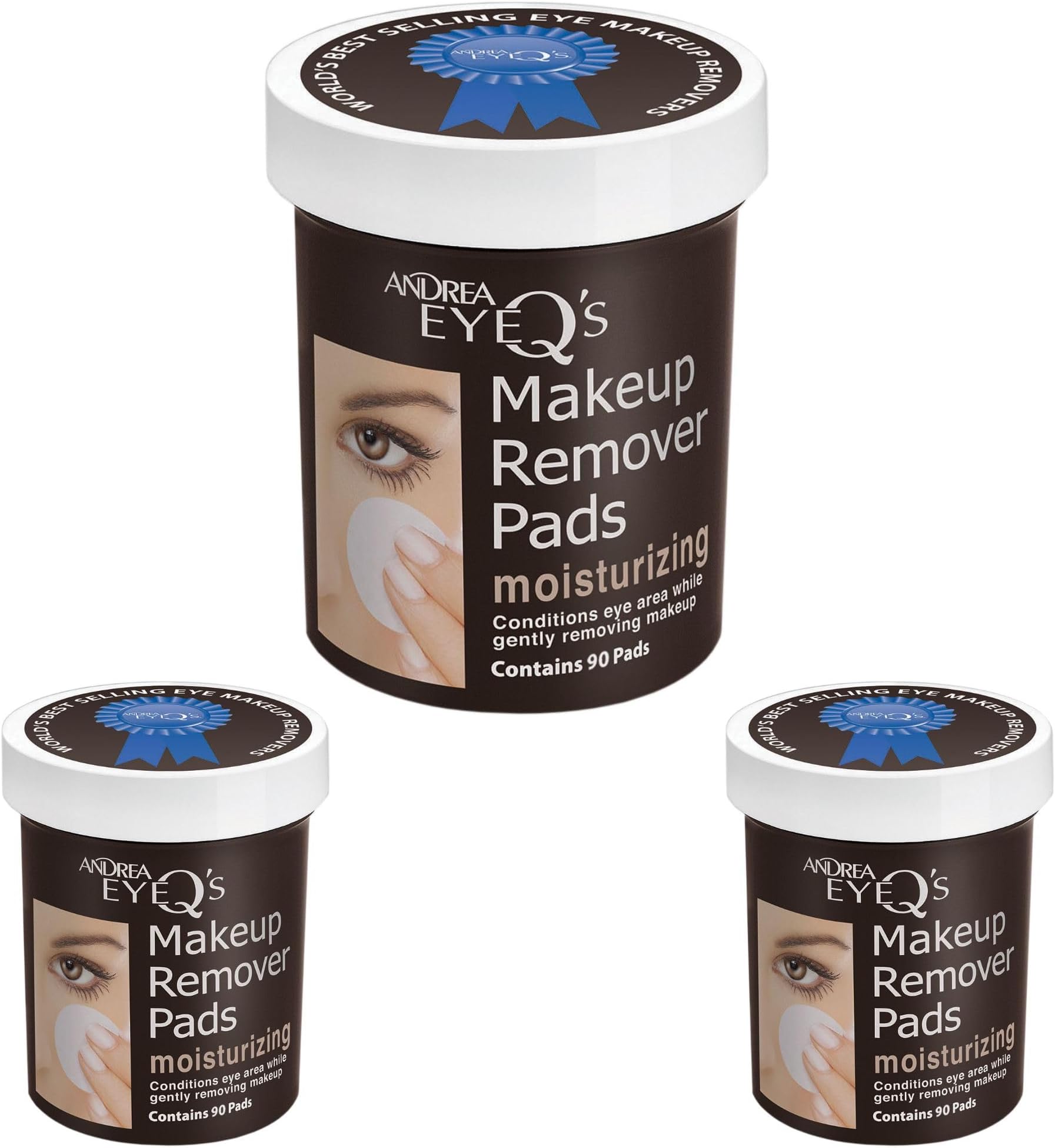 Andrea Eye Q's Moisturizing Eye Makeup Remover Pads, 90-Count (Pack of 3)