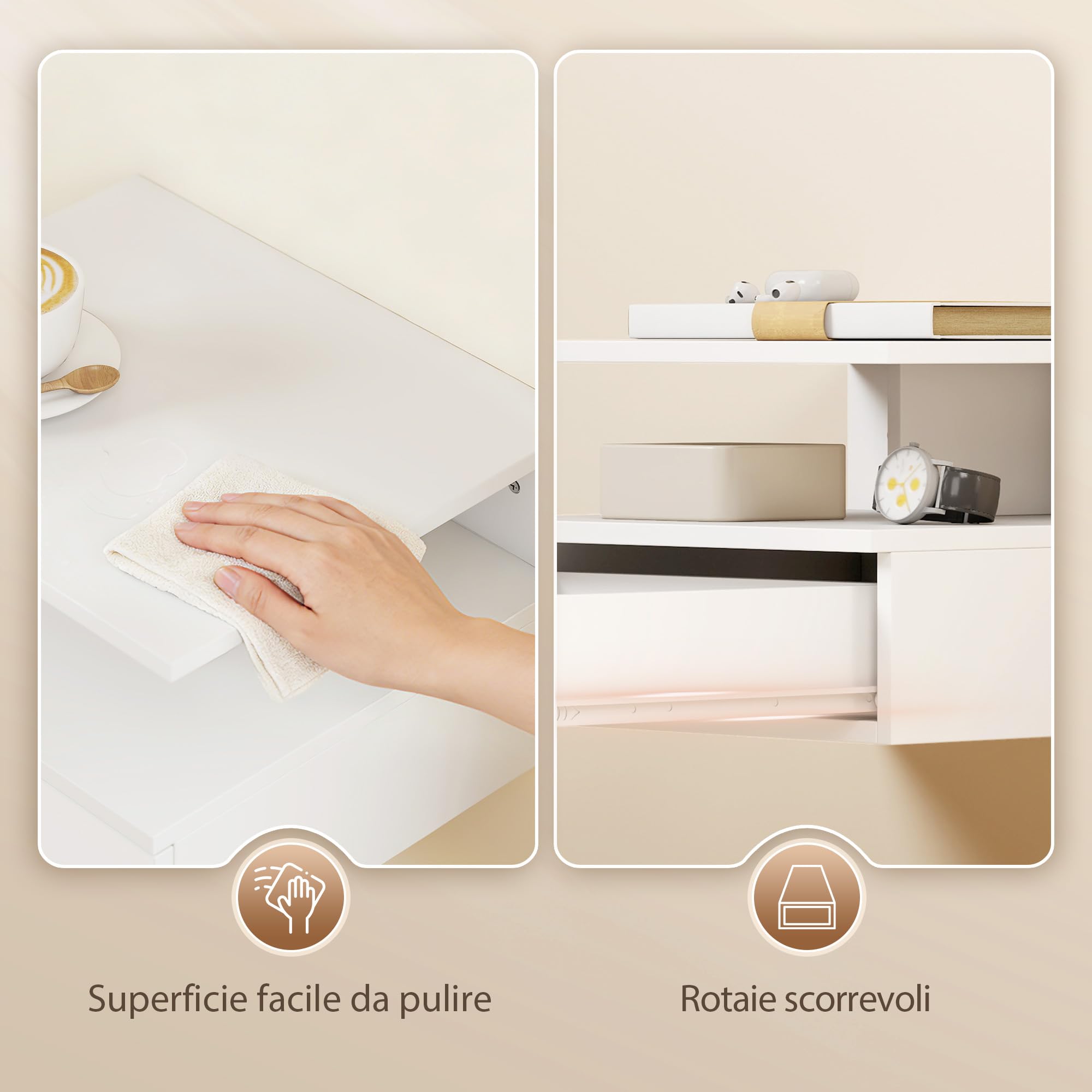 HOMCOM Set di 2 Comodini Camera da Letto Sospesi con Cassetto e Scomparto Aperto, Coppia di Comodini Moderno in Legno, Tavolini per Divano, Soggiorno, Salotto e Camera, 35x32x22.5 cm, Bianco